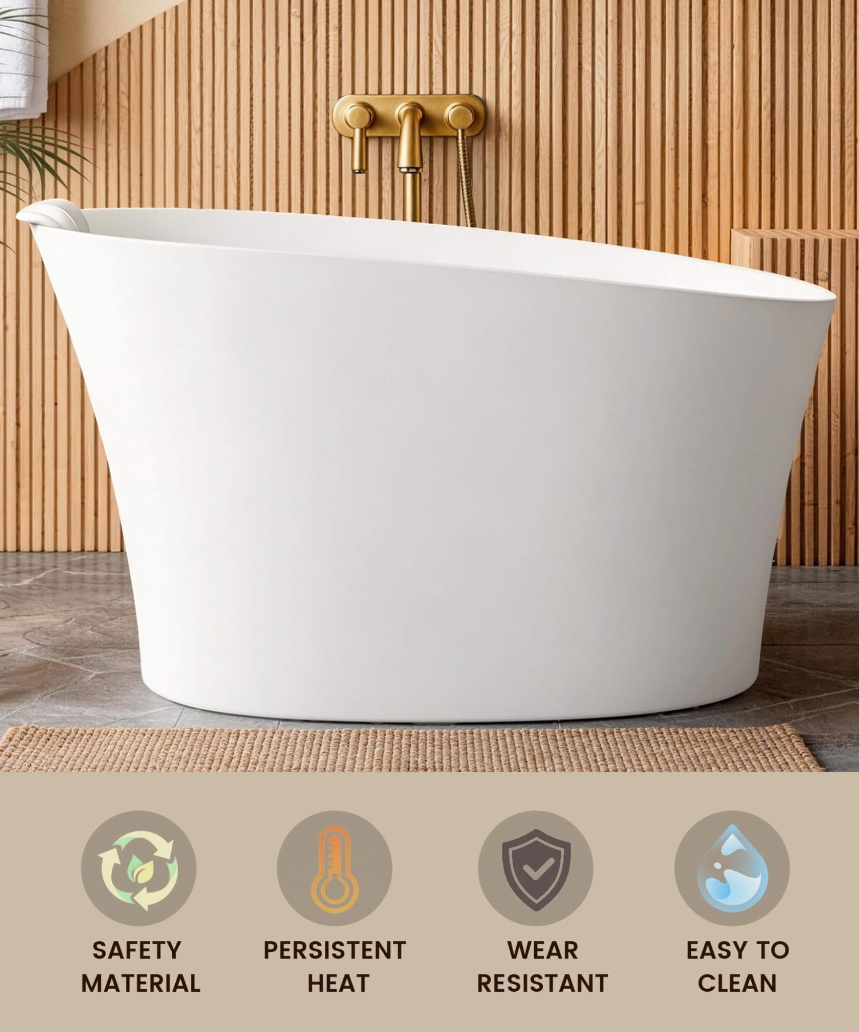 Nuvia 51-Inch Solid Surface Oval Freestanding Bathtub With Seat And Headrest (SAK61983)