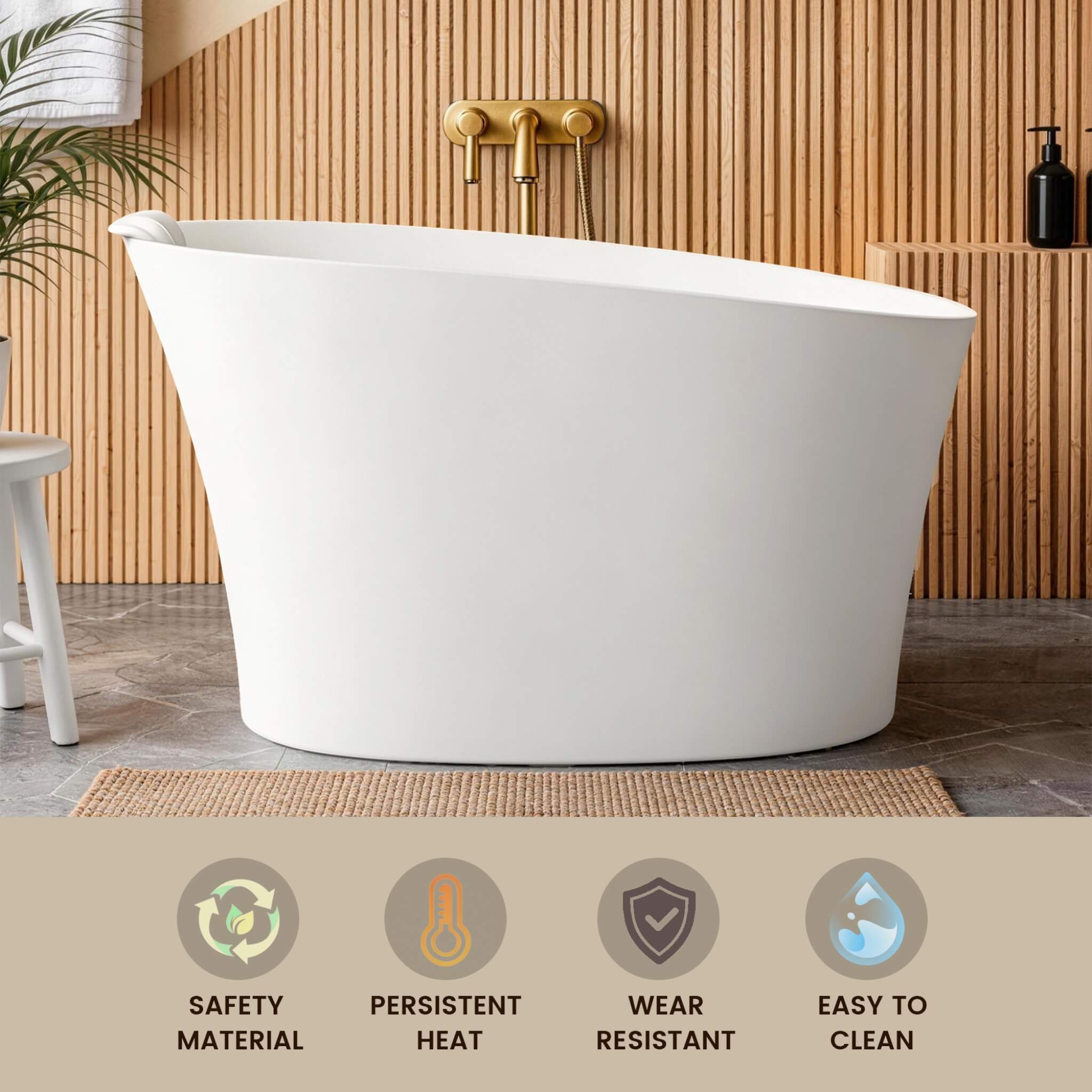 Nuvia 51-Inch Solid Surface Oval Freestanding Bathtub With Seat And Headrest (SAK61983)