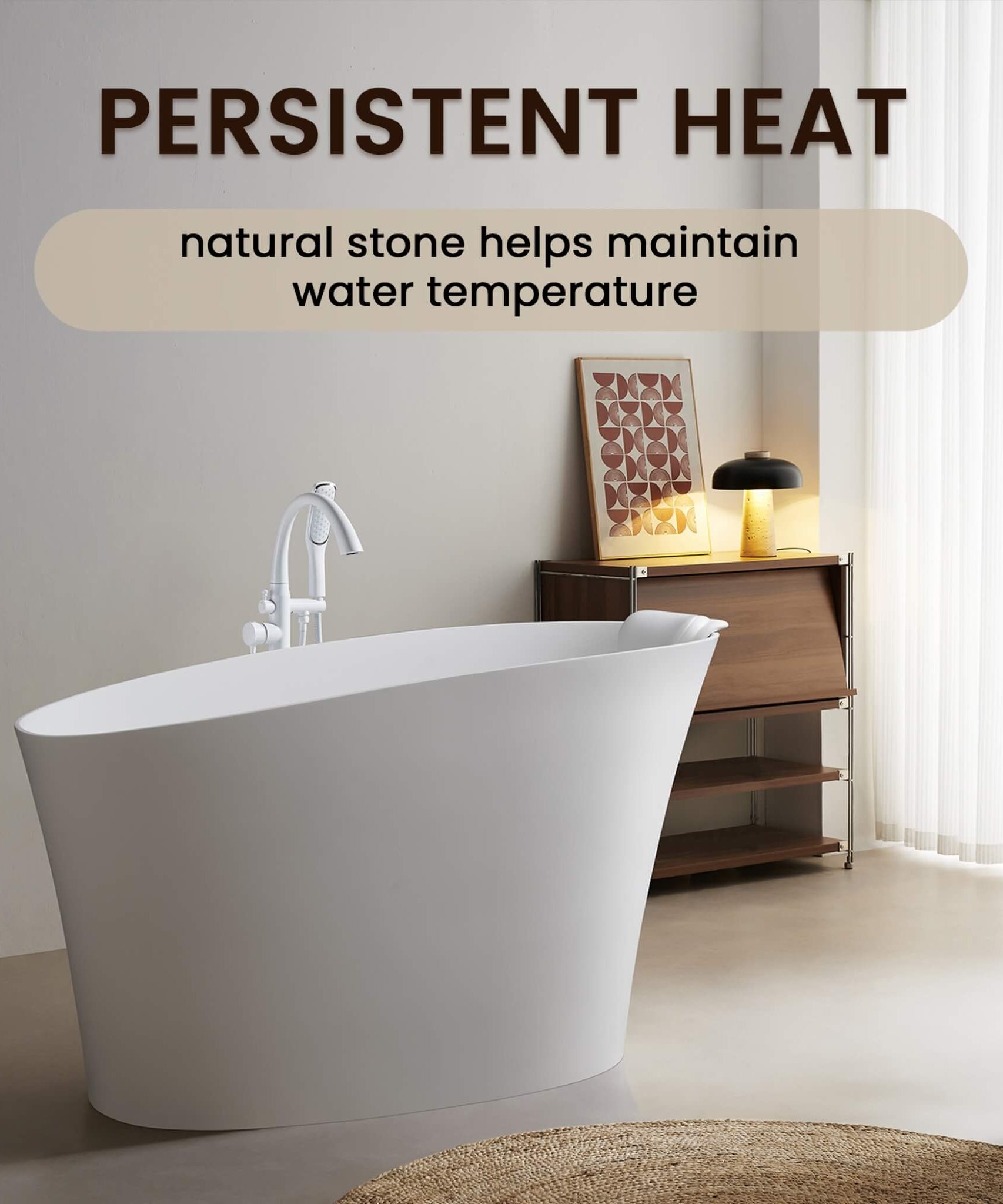 Nuvia 51-Inch Solid Surface Oval Freestanding Bathtub With Seat And Headrest (SAK61983)