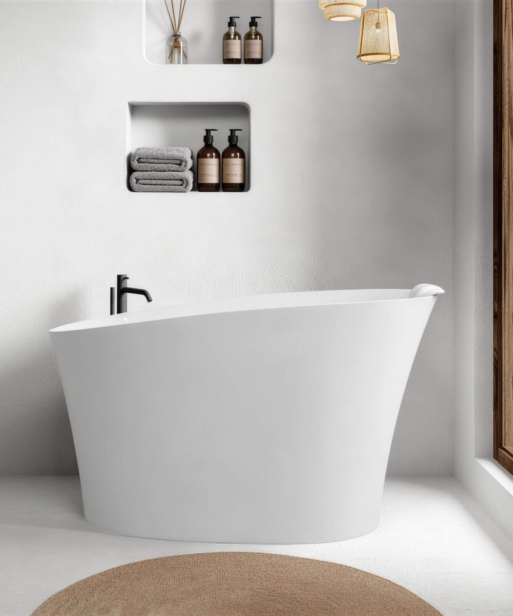 Nuvia 51-Inch Solid Surface Oval Freestanding Bathtub With Seat And Headrest (SAK61983)