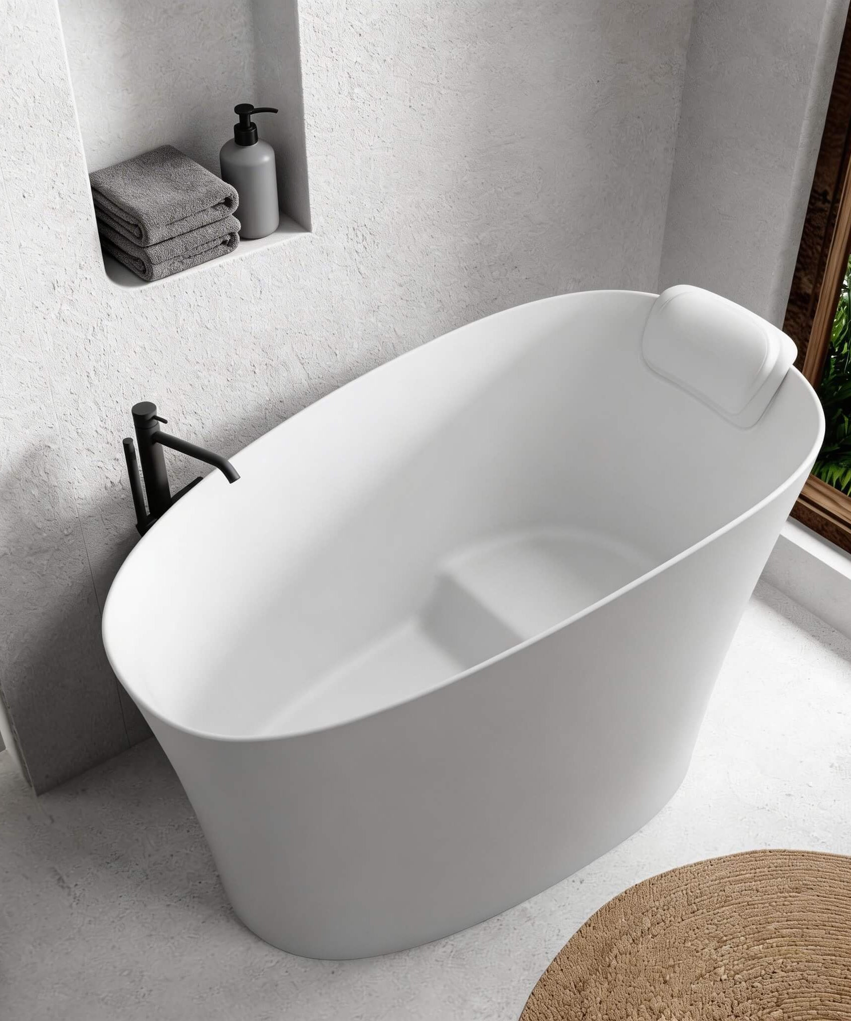 Nuvia 51-Inch Solid Surface Oval Freestanding Bathtub With Seat And Headrest (SAK61983)