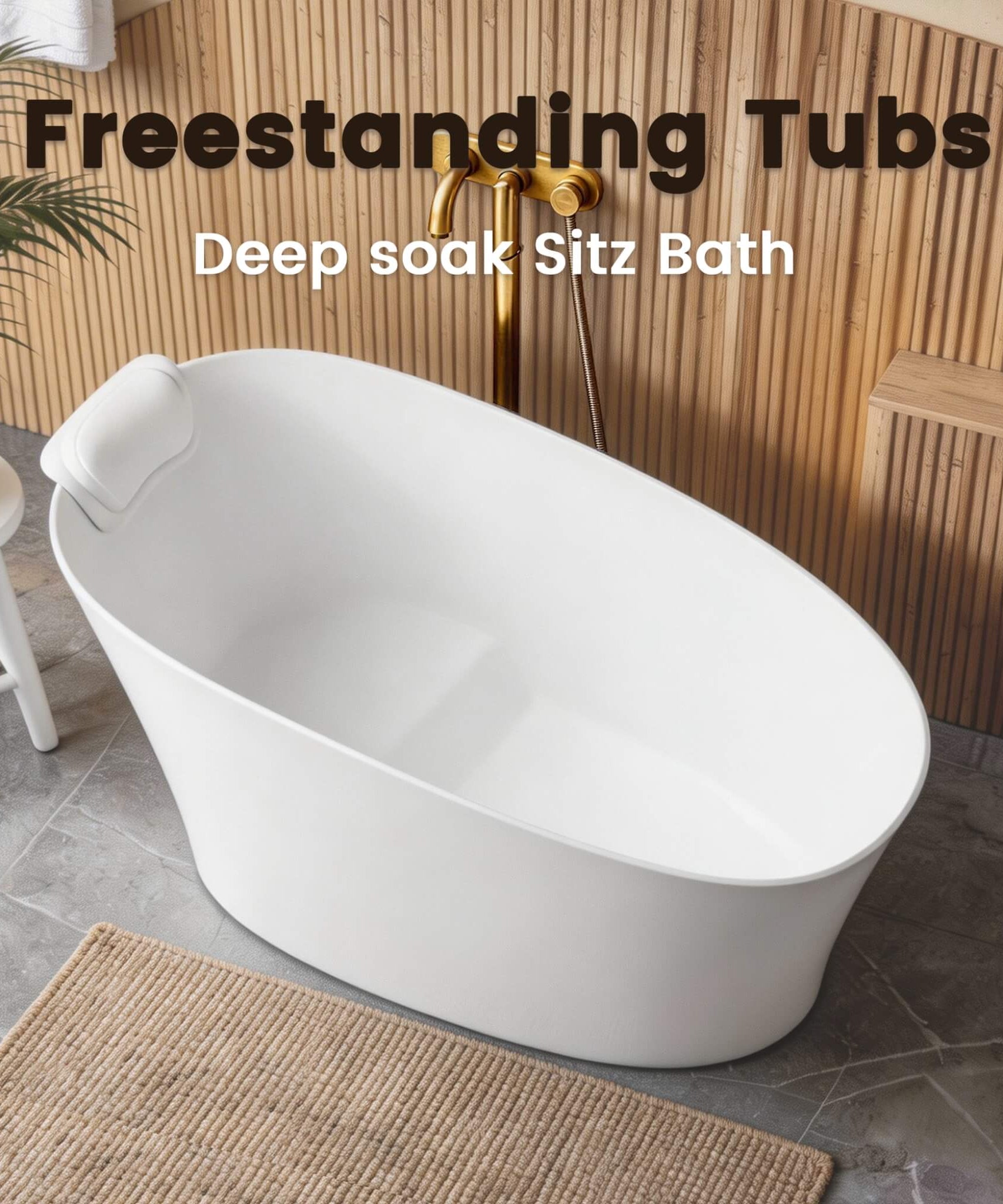 Nuvia 51-Inch Solid Surface Oval Freestanding Bathtub With Seat And Headrest (SAK61983)