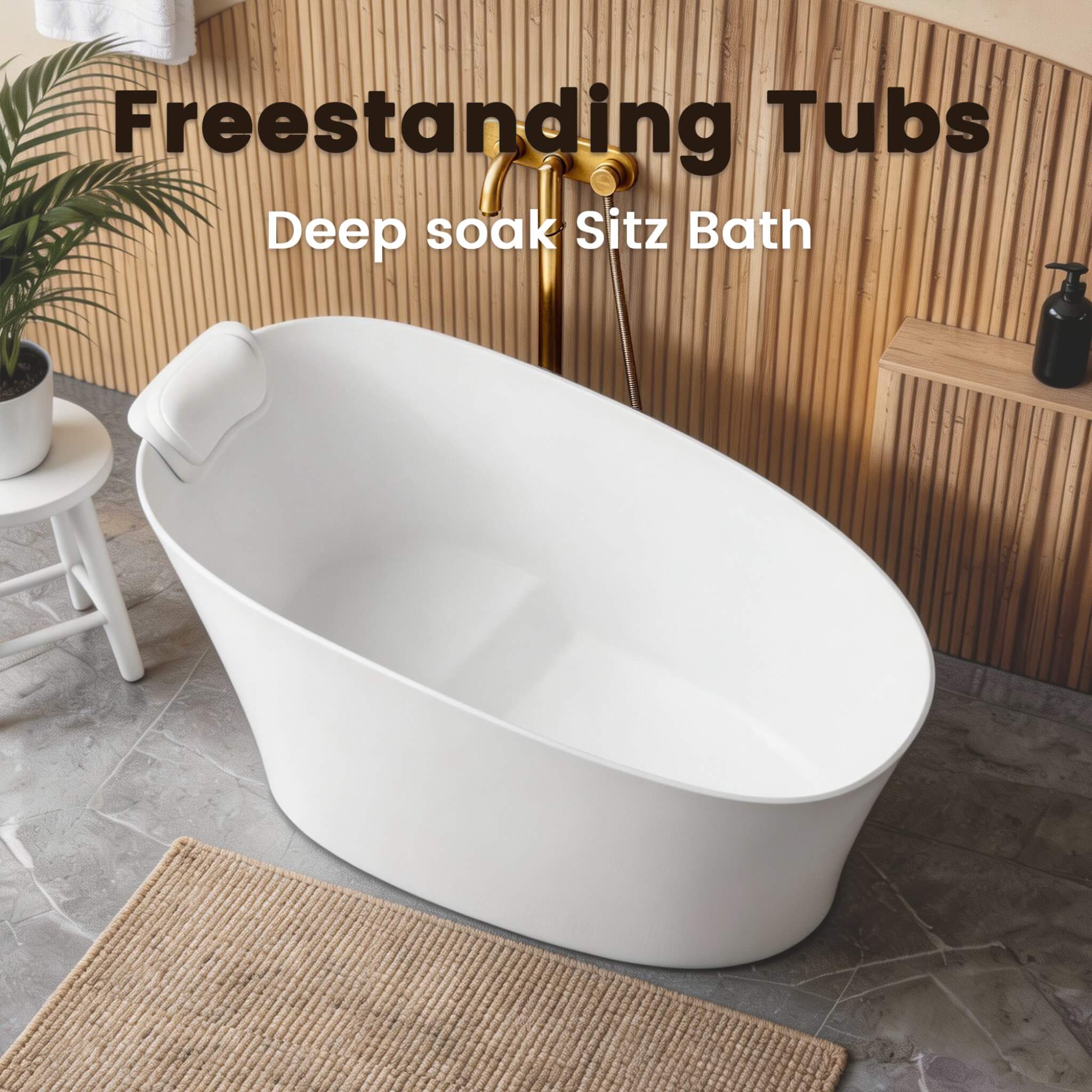 Nuvia 51-Inch Solid Surface Oval Freestanding Bathtub With Seat And Headrest (SAK61983)