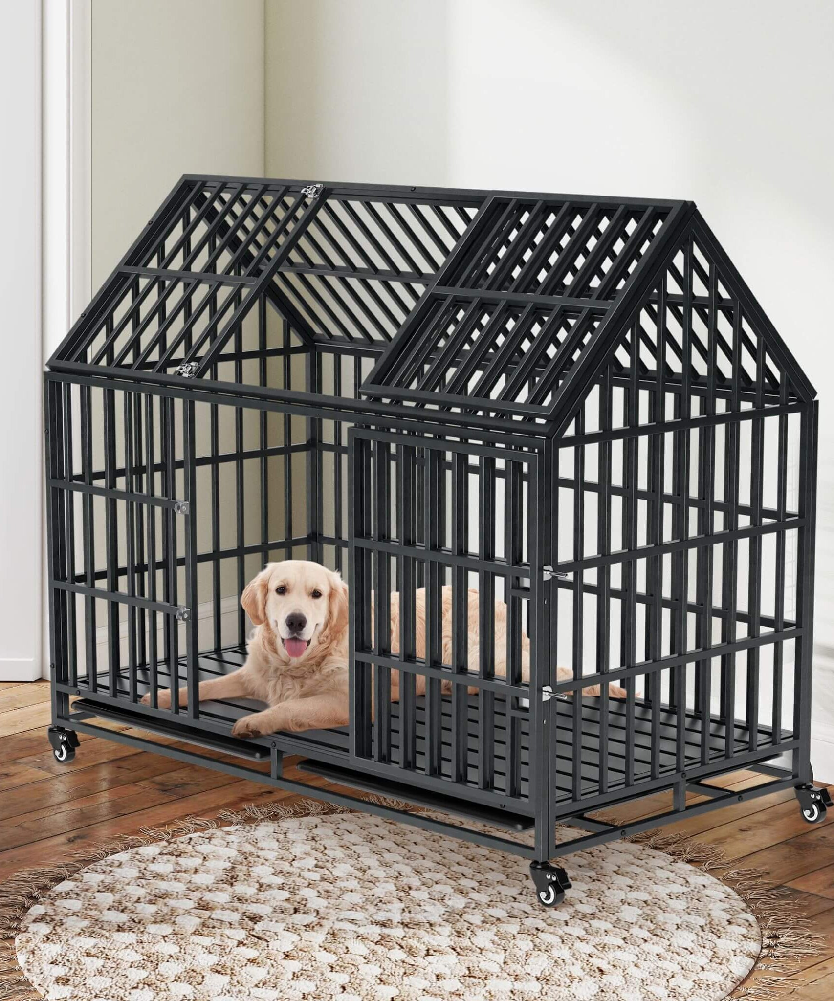 52-Inch Heavy-Duty Dog Crate With Roof Top Escape Proof Design (SAK90267)