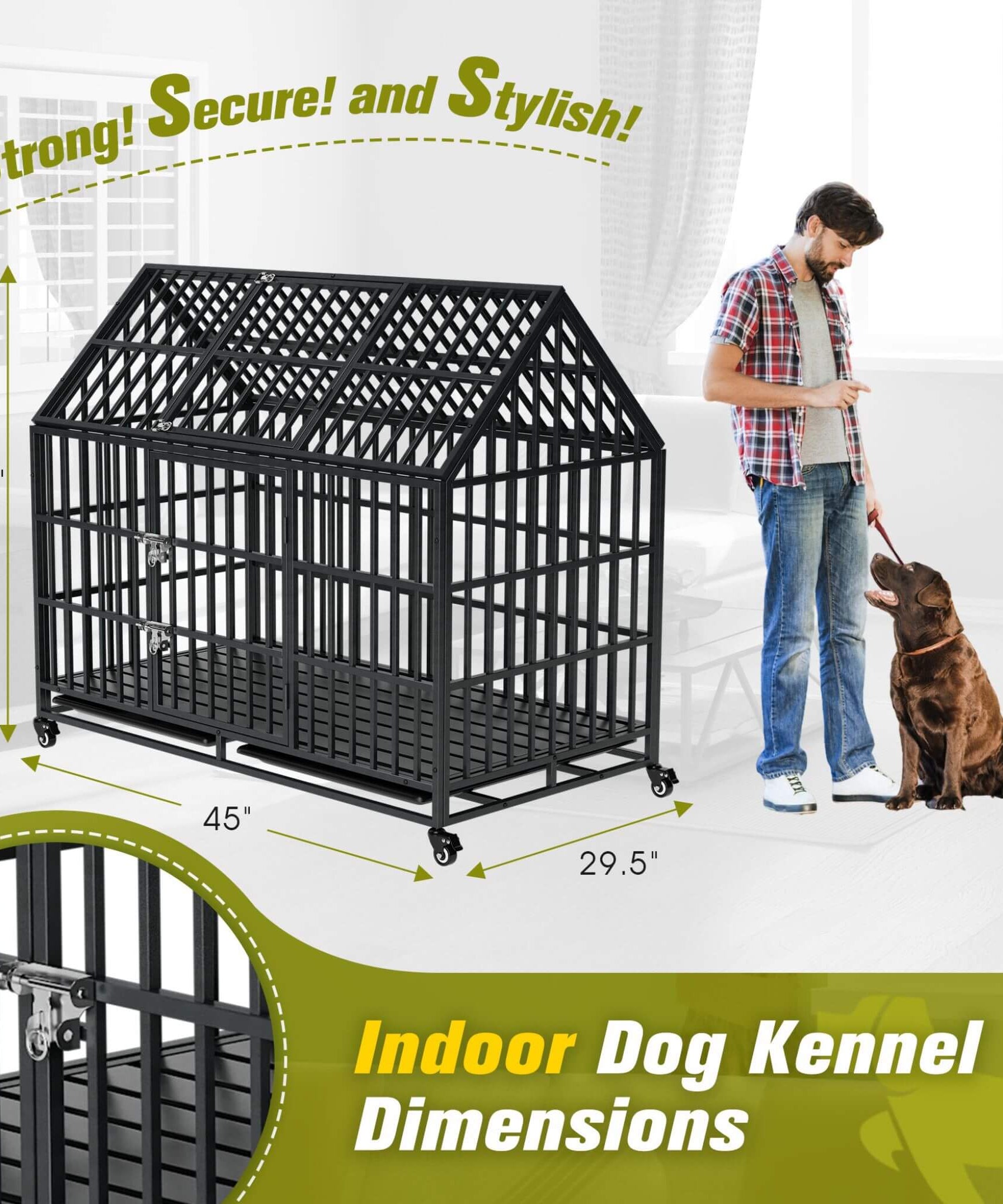52-Inch Heavy-Duty Dog Crate With Roof Top Escape Proof Design (SAK90267)