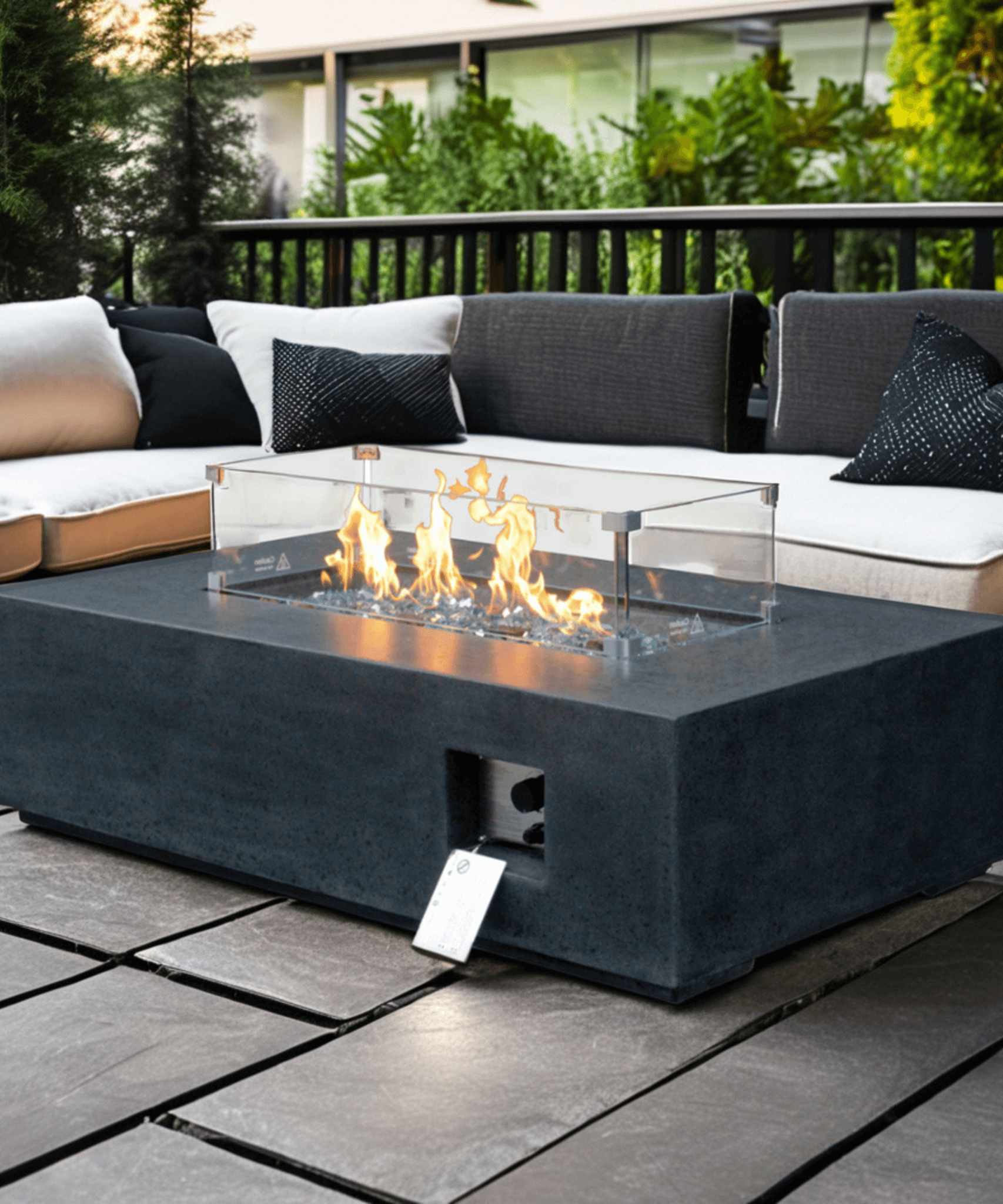 Alora 52" Outdoor Concrete Liquid Propane Rectangular Fire Pit Table (SAK84314)