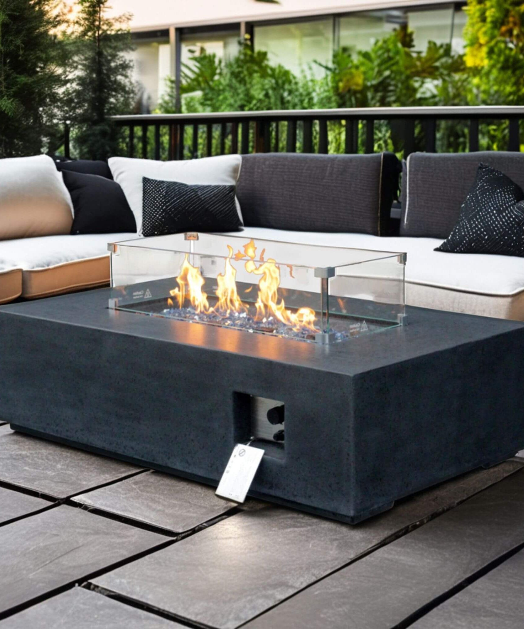 Alora 52-Inch Portable Concrete Rectangular Propane Fire Pit Table With Repair Kit (SAK52304)