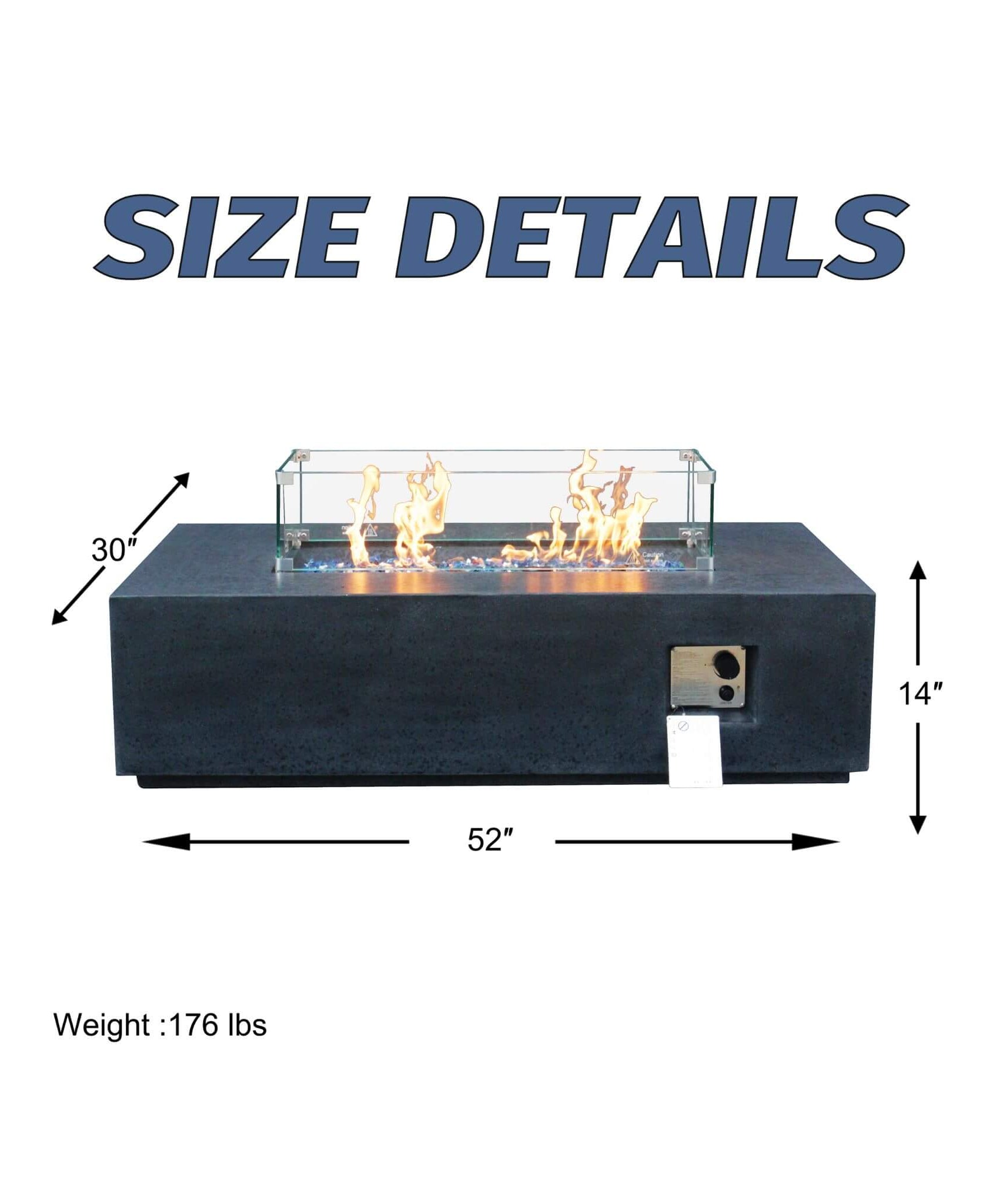Alora 52-Inch Portable Concrete Rectangular Propane Fire Pit Table With Repair Kit (SAK52304)