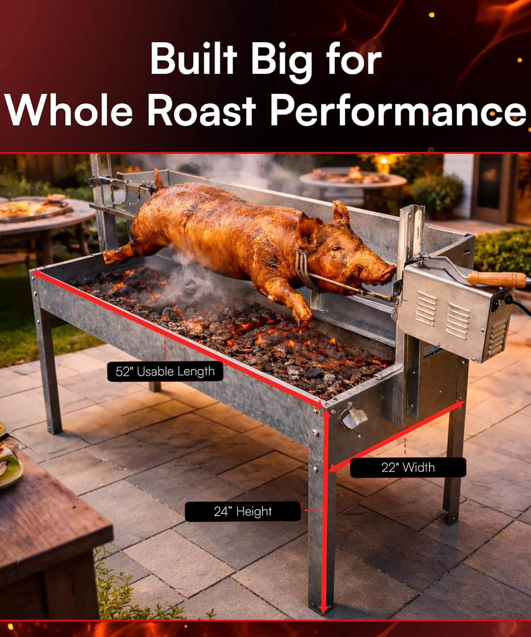 52-Inch Stainless Steel Charcoal Rotisserie Spit Roaster With Wind Shield (SAK37482)