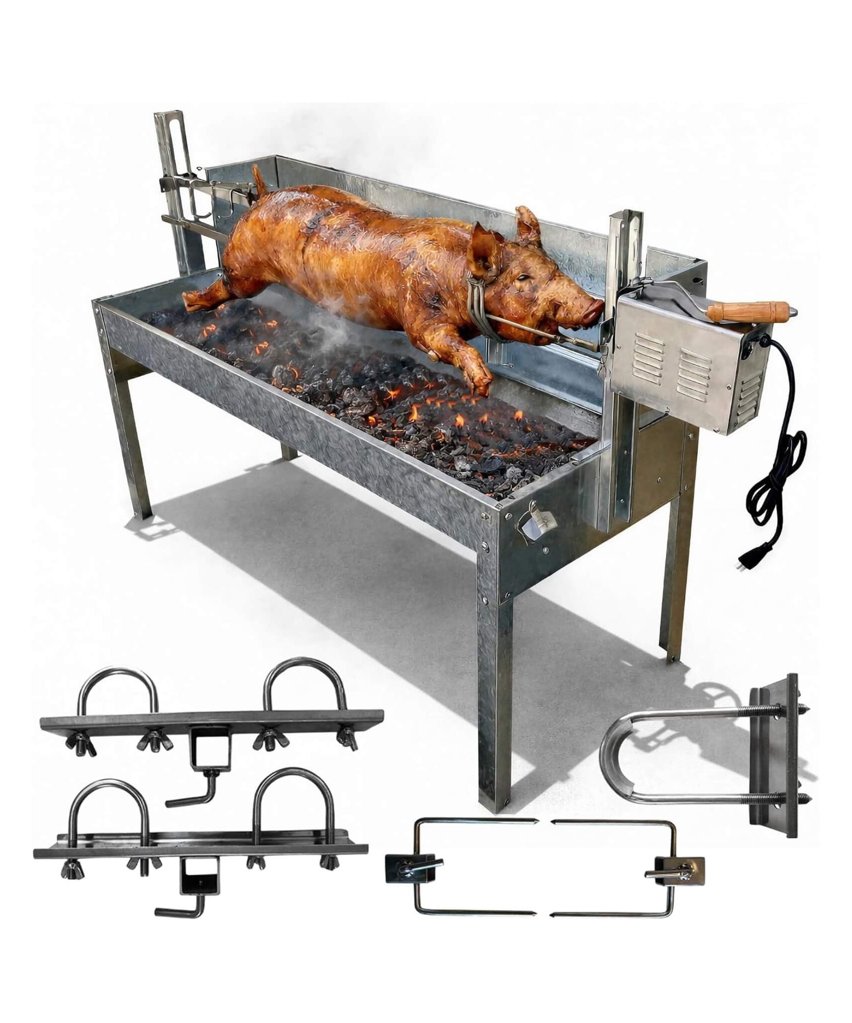 52-Inch Stainless Steel Charcoal Rotisserie Spit Roaster With Wind Shield (SAK37482)