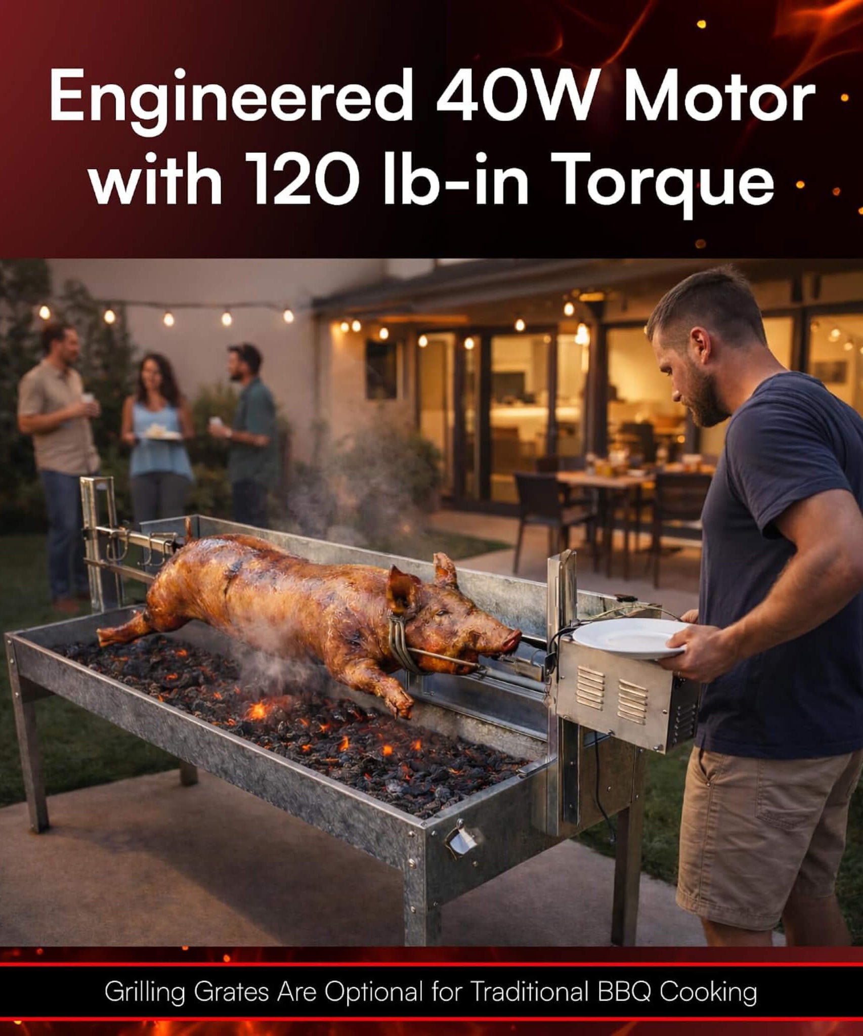 52-Inch Stainless Steel Charcoal Rotisserie Spit Roaster With Wind Shield (SAK37482)
