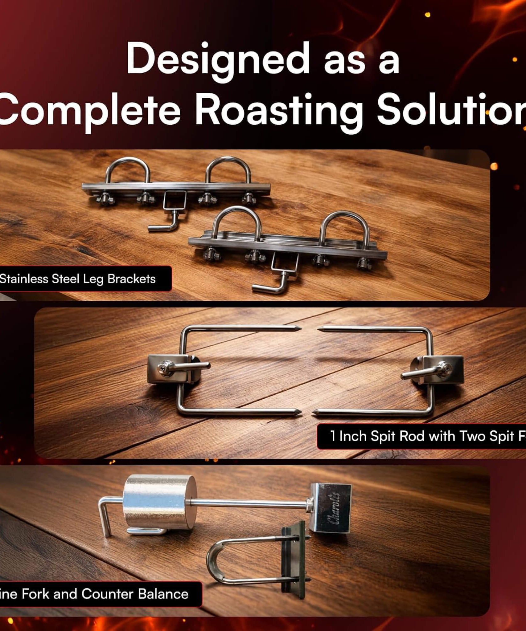 52-Inch Stainless Steel Charcoal Rotisserie Spit Roaster With Wind Shield (SAK37482)
