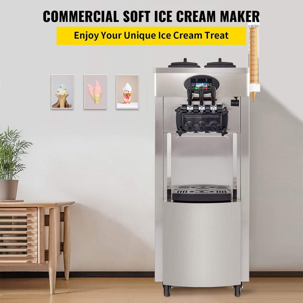 53-Inch Freestanding 3-Flavors Commercial Soft Serve Yogurt Ice Cream Machine Maker With Auto Clean (SAK74031)