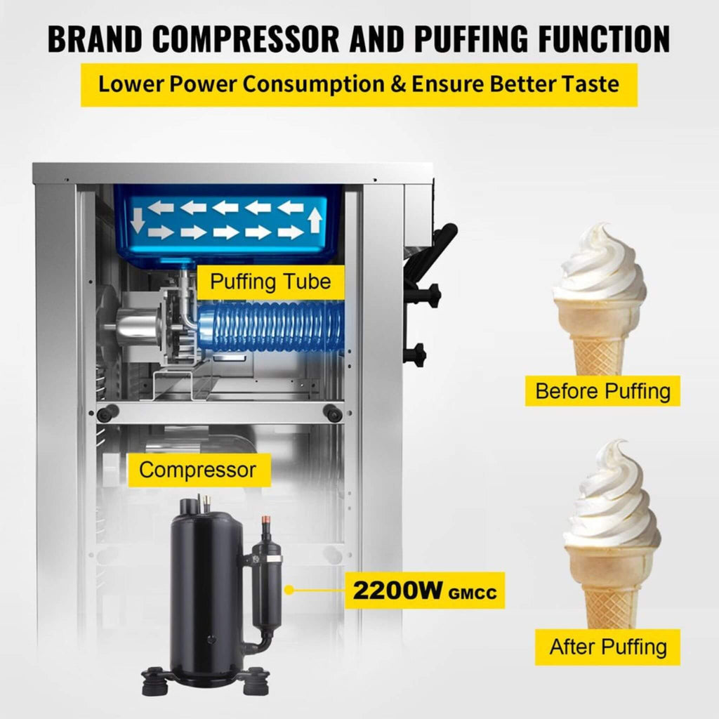 53-Inch Freestanding 3-Flavors Commercial Soft Serve Yogurt Ice Cream Machine Maker With Auto Clean (SAK74031)
