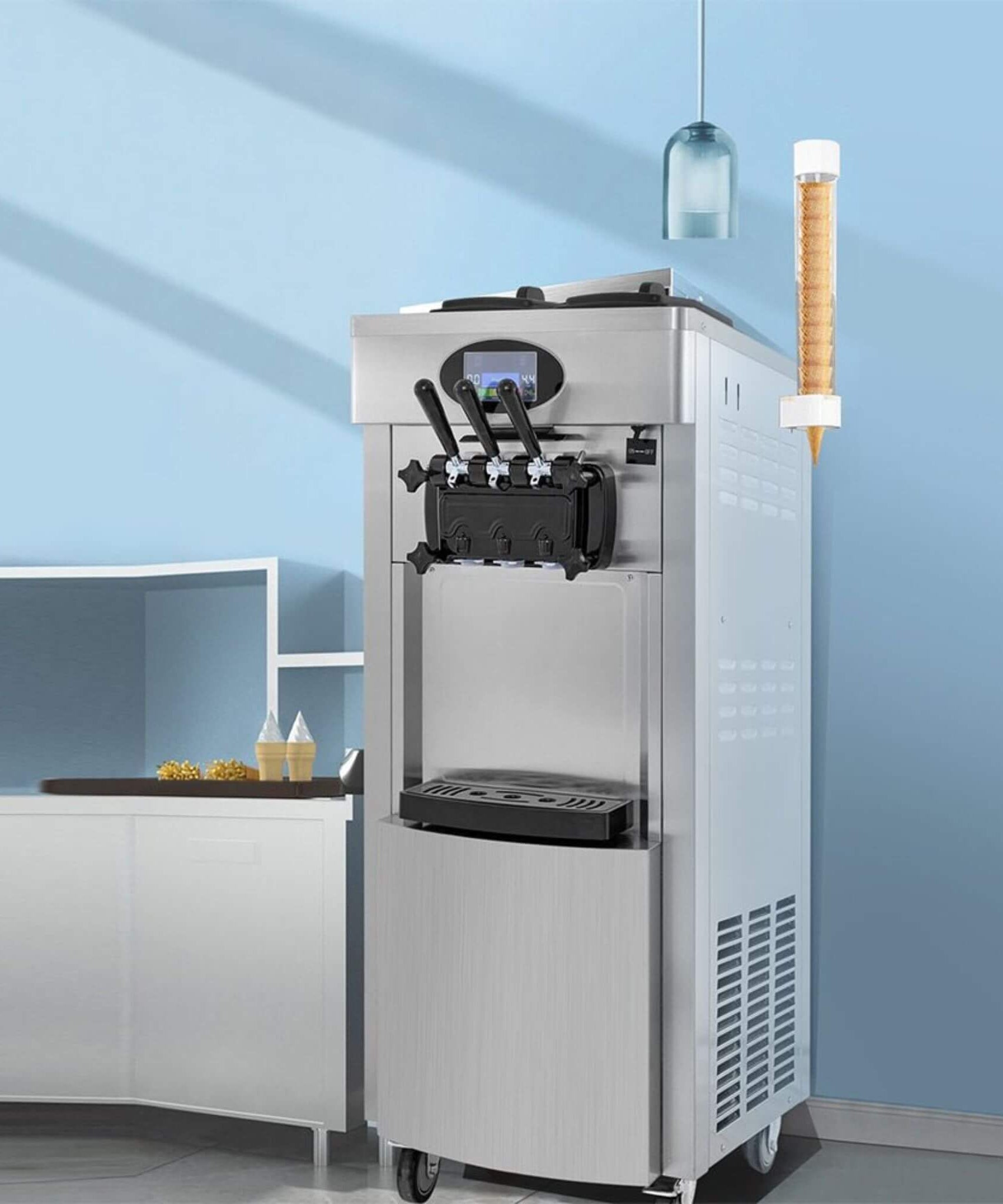 53-Inch Freestanding 3-Flavors Commercial Soft Serve Yogurt Ice Cream Machine Maker With Auto Clean (SAK74031)