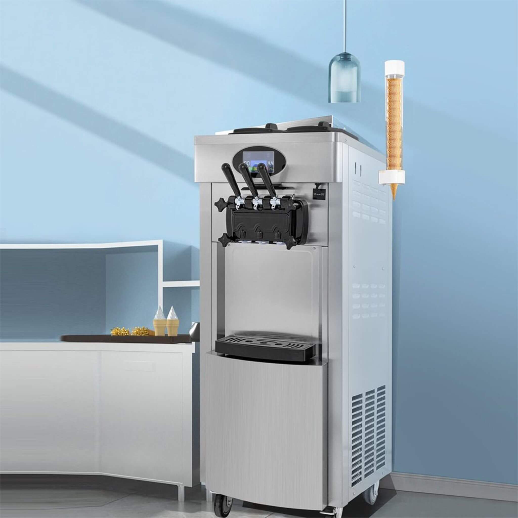 53-Inch Freestanding 3-Flavors Commercial Soft Serve Yogurt Ice Cream Machine Maker With Auto Clean (SAK74031)
