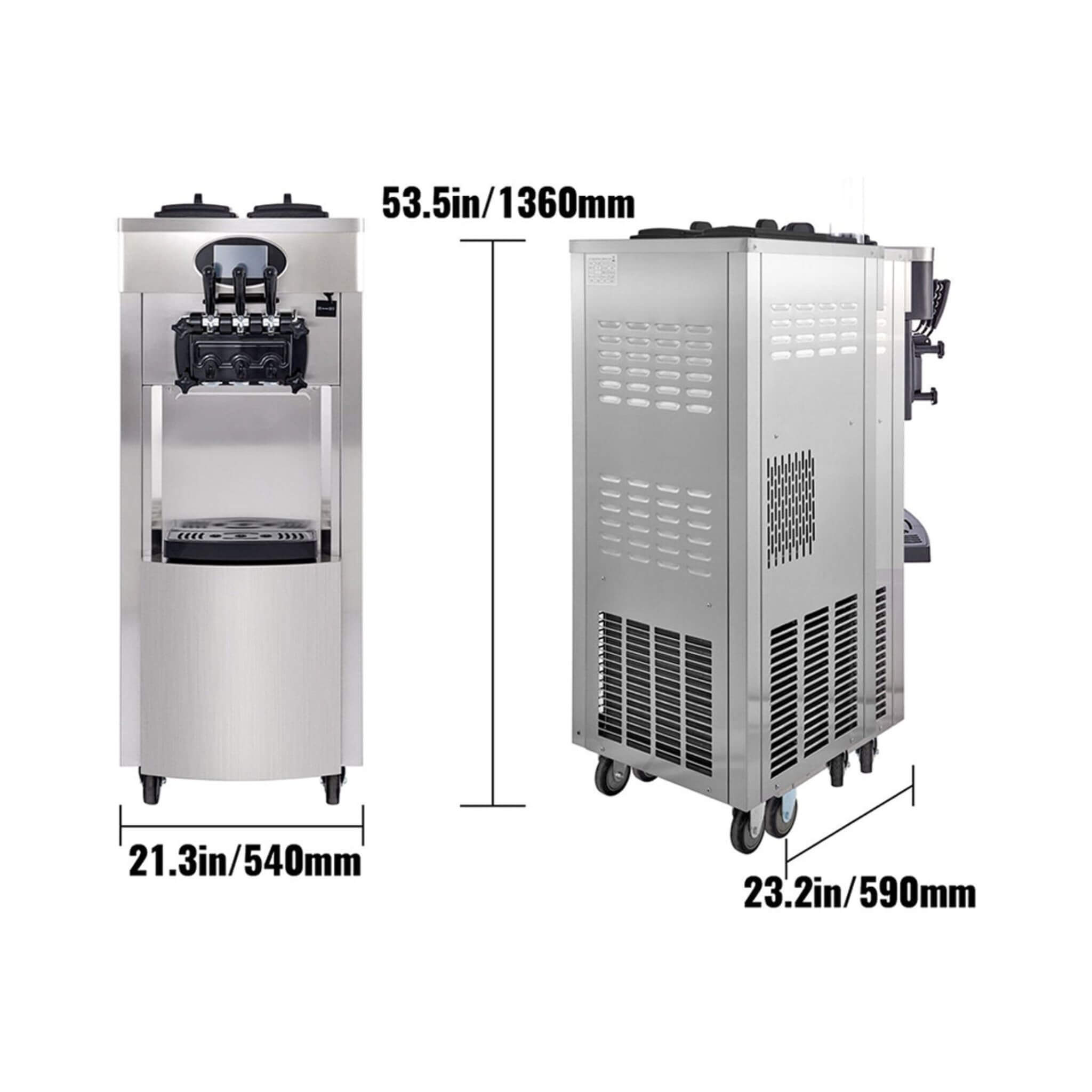 53-Inch Freestanding 3-Flavors Commercial Soft Serve Yogurt Ice Cream Machine Maker With Auto Clean (SAK74031)