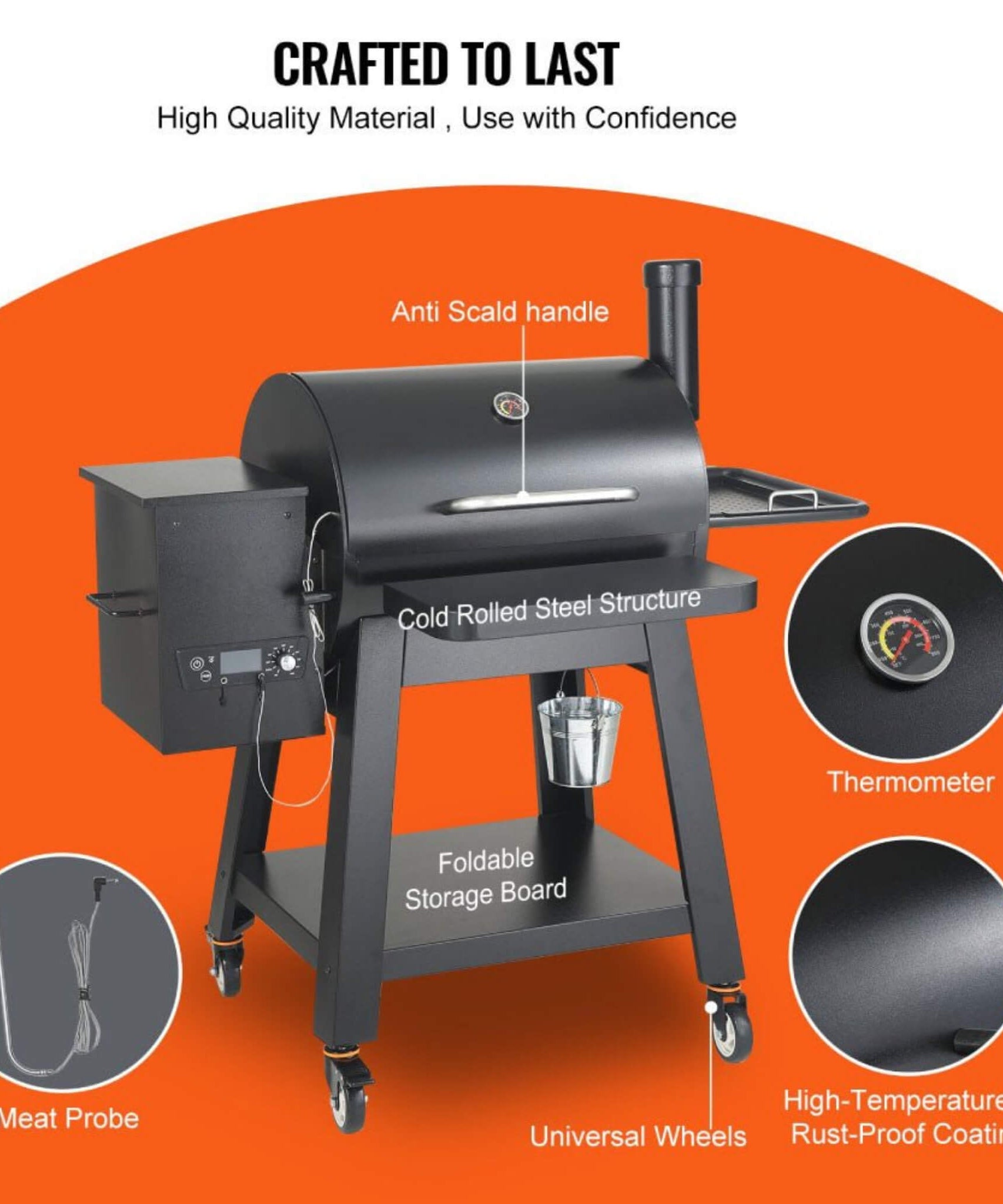 53-Inch Heavy-Duty Portable Wood Pellet BBQ Grill With Cart (SAK93641)