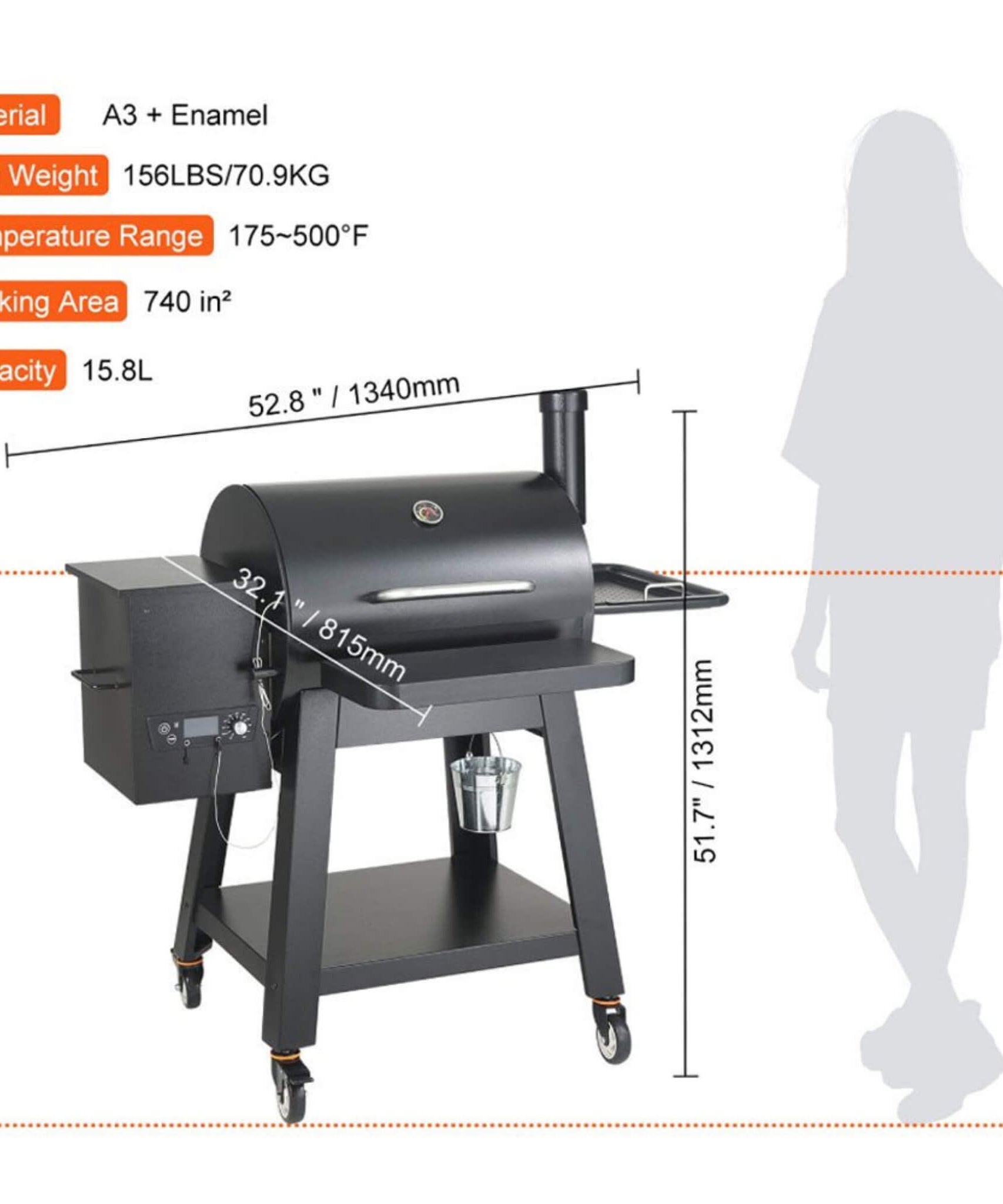 53-Inch Heavy-Duty Portable Wood Pellet BBQ Grill With Cart (SAK93641)