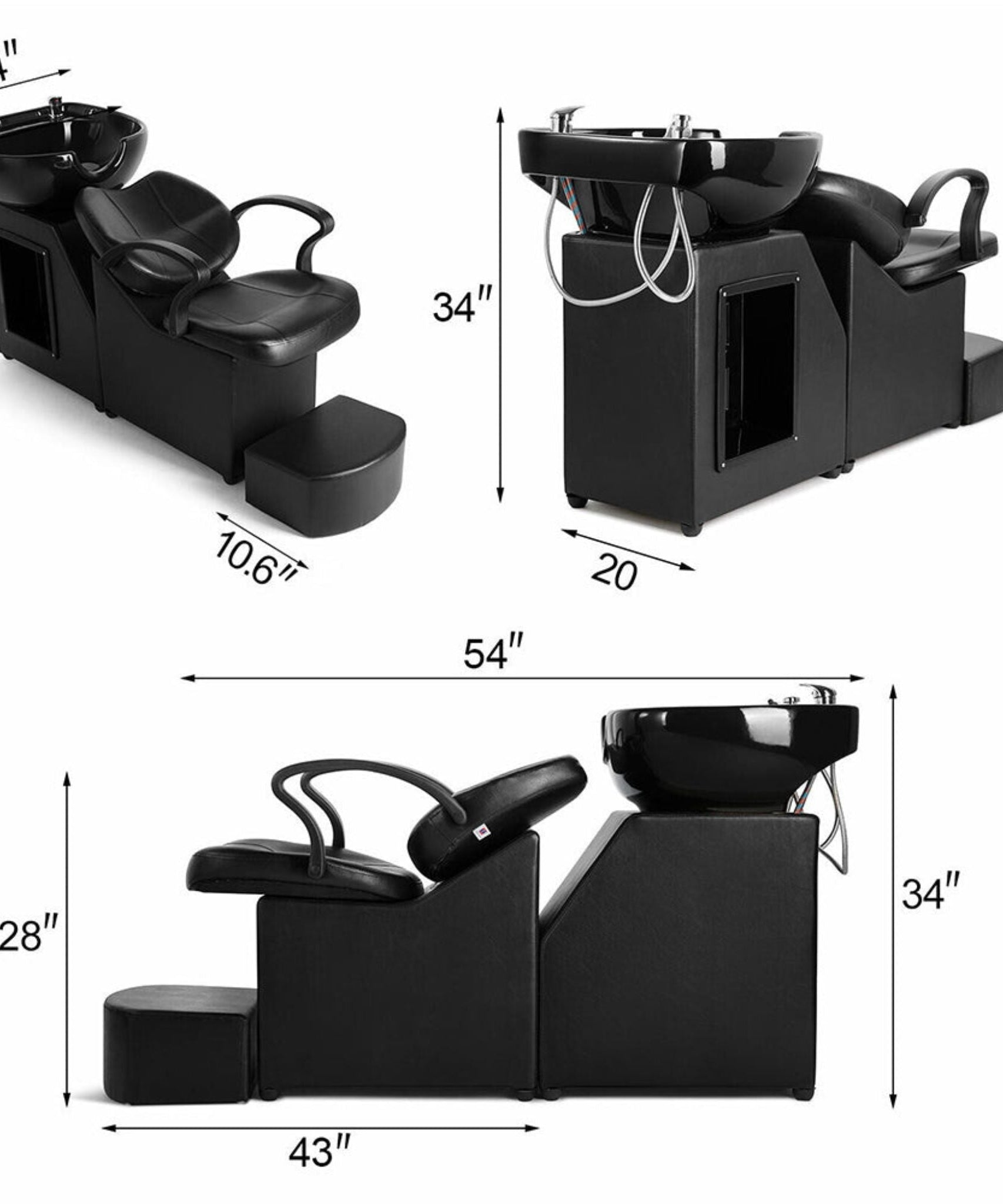 53-Inch Large Premium Salon Barber Backwash Shampoo Chair W/ Bowl, Sink & Footrest (SAK18745)