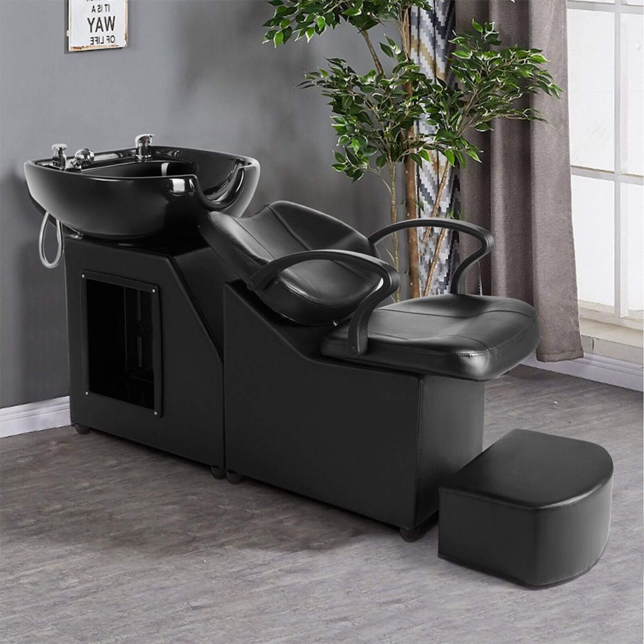 53-Inch Large Premium Salon Barber Backwash Shampoo Chair W/ Bowl, Sink & Footrest (SAK18745)
