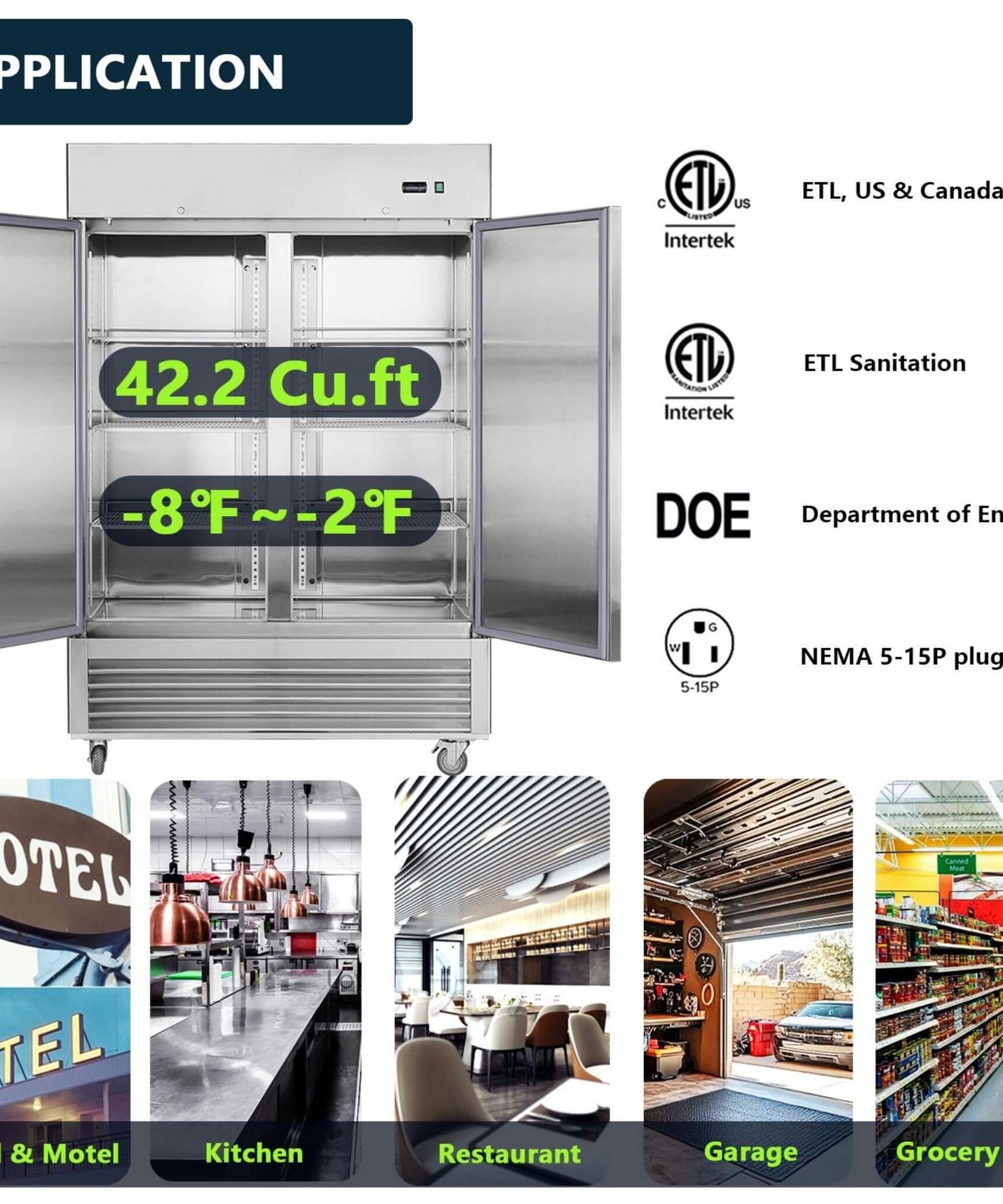 54-Inch 42.2 Cu.Ft Commercial Stainless Steel 2-Section Upright Reach-In Freezer (SAK35148)