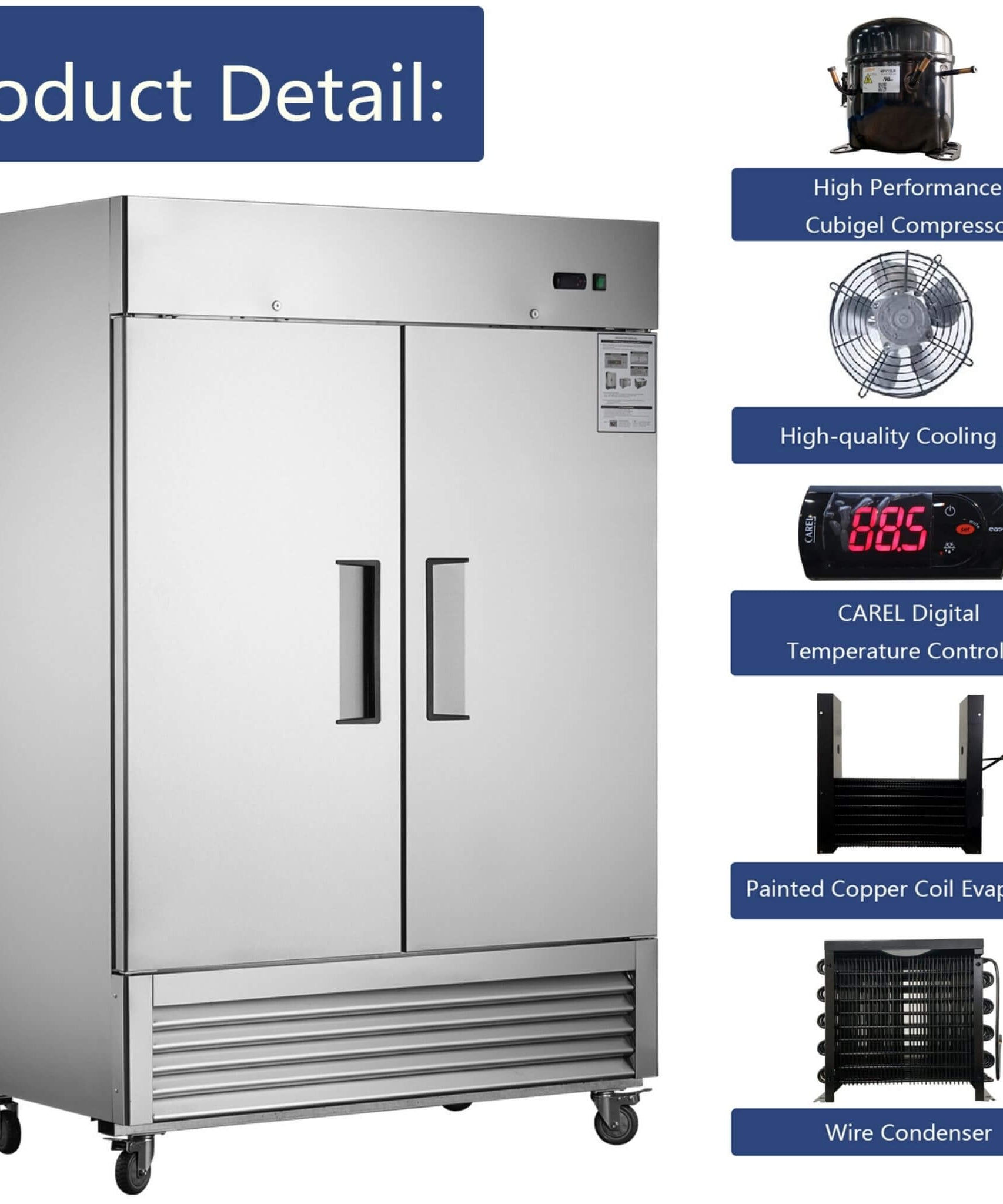 54-Inch 42.2 Cu.Ft Commercial Stainless Steel 2-Section Upright Reach-In Freezer (SAK35148)