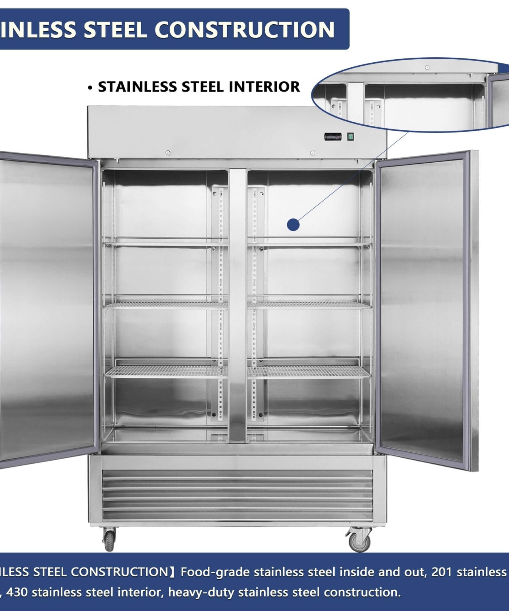 54-Inch 42.2 Cu.Ft Commercial Stainless Steel 2-Section Upright Reach-In Freezer (SAK35148)