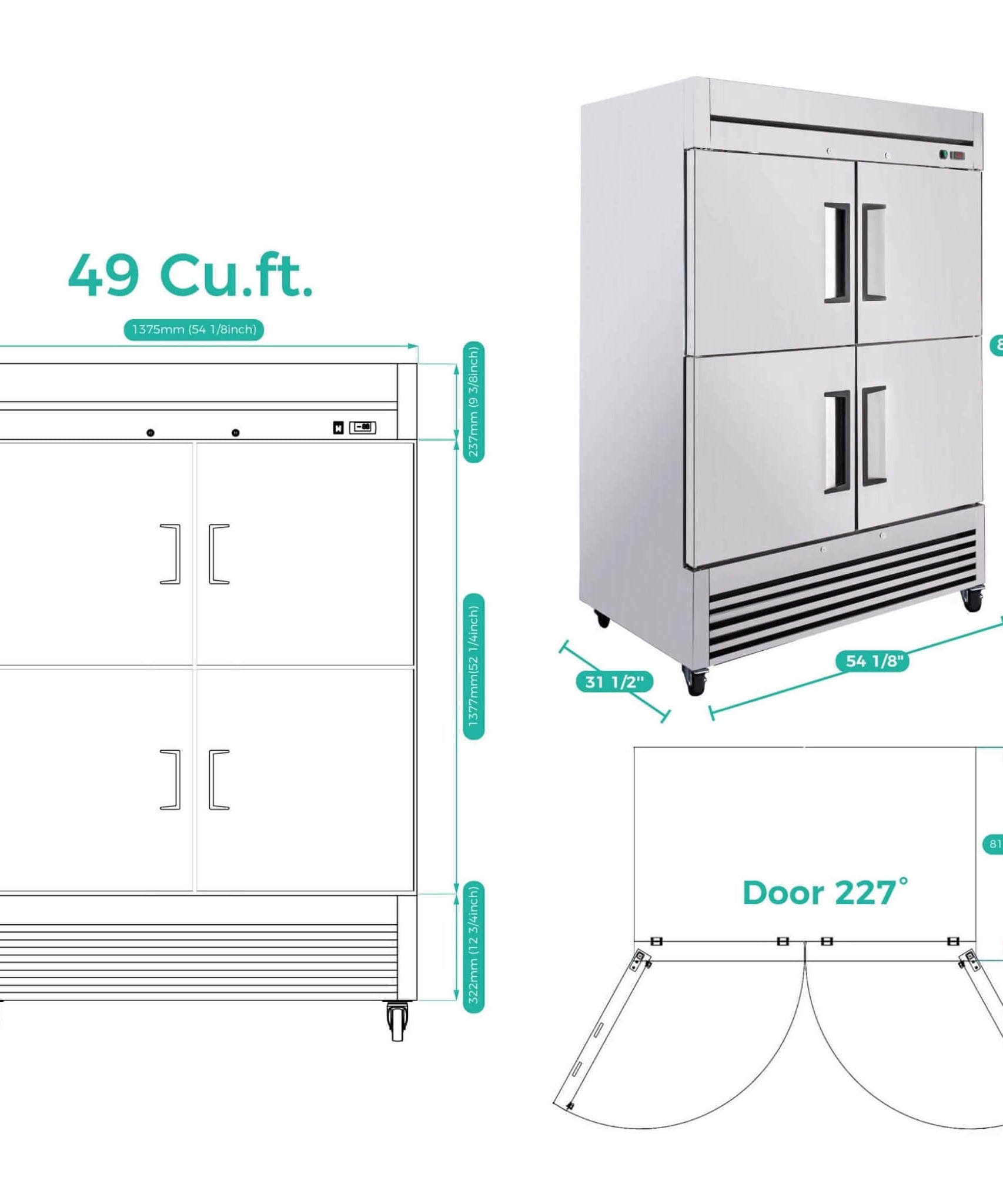 54-Inch 49 Cu.Ft Commercial 6-Shelves Stainless Steel Reach-In Freezer (SAK10247)