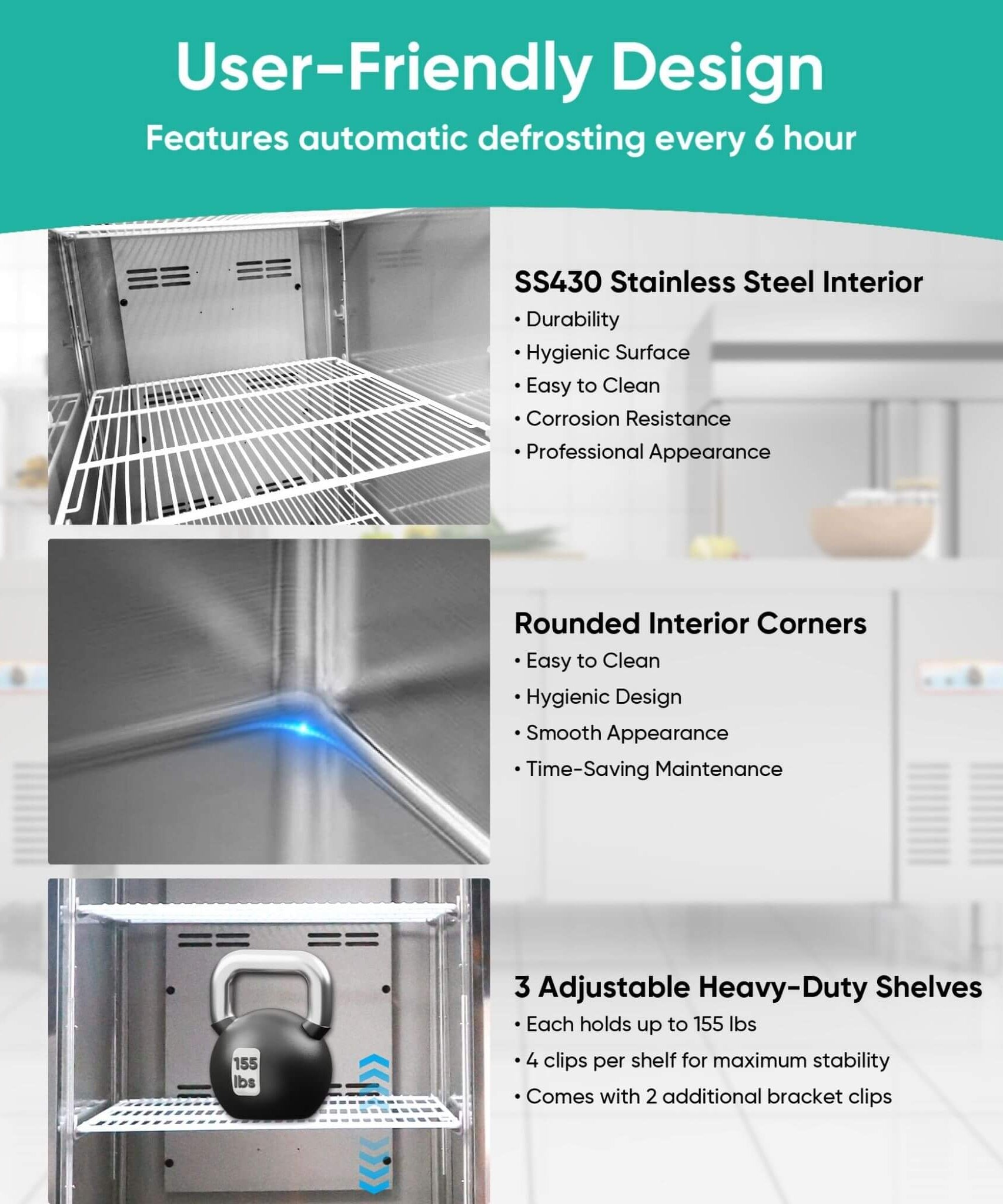 54-Inch 49 Cu.Ft Commercial 6-Shelves Stainless Steel Reach-In Freezer (SAK10247)