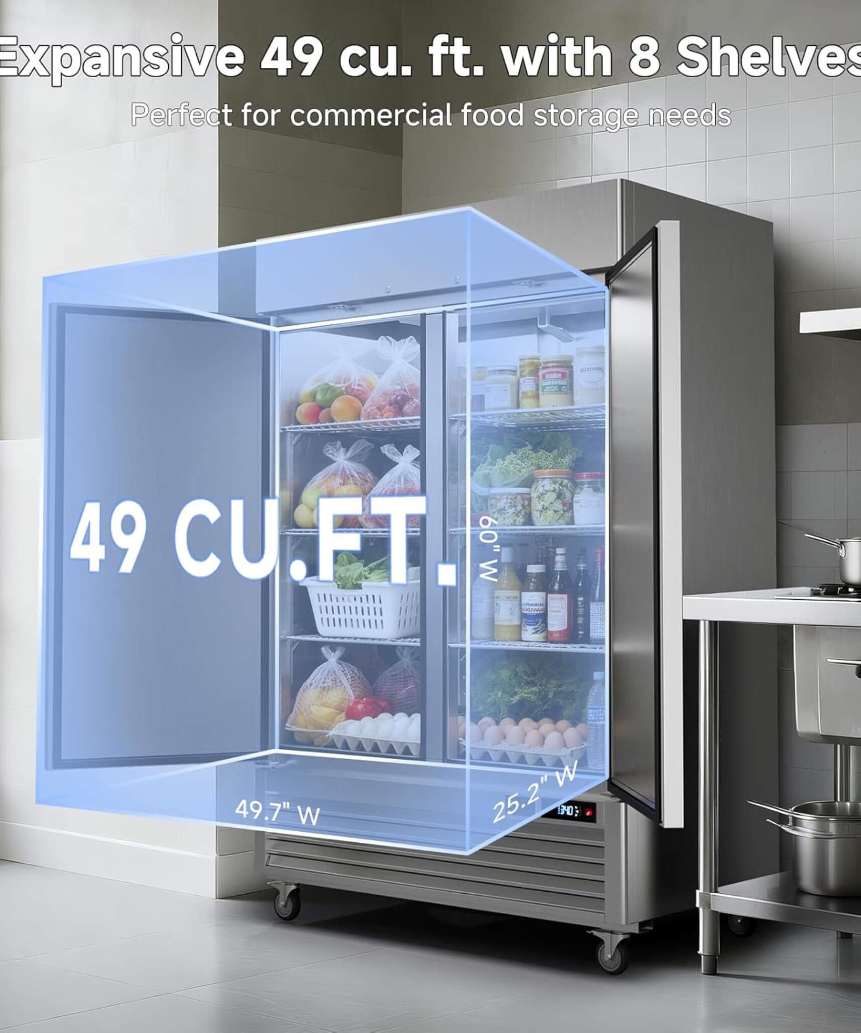 54-Inch Commercial 49 Cu.Ft 2-Door WiFi Refrigerator With Smart App Control (SAK10438)