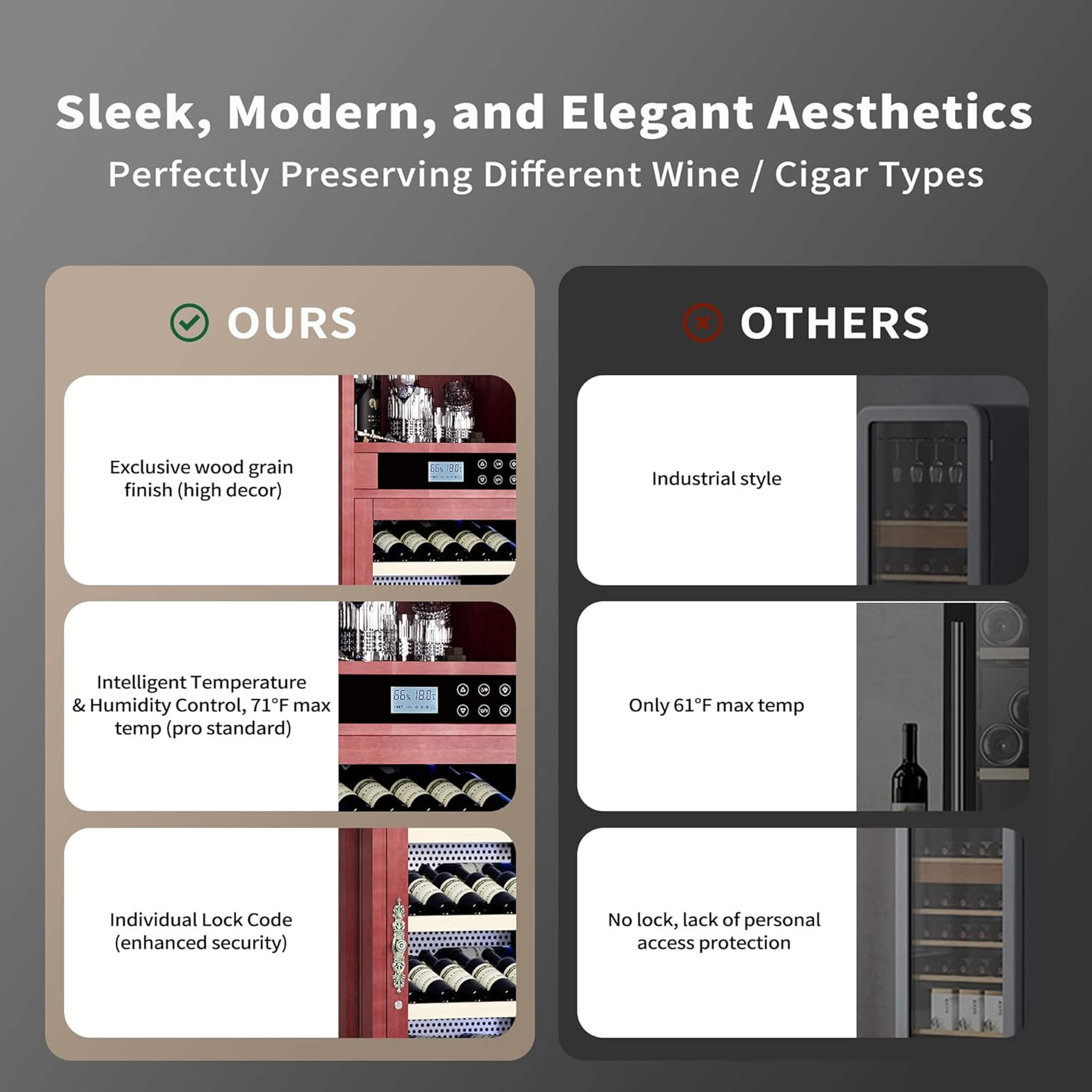 Nuvia 56-Bottle 7.5 Cu.Ft Single-Zone Multi-Tiered Wooden Wine Cooler Cabinet With Humidity And Temperature Controls (SAK73195)