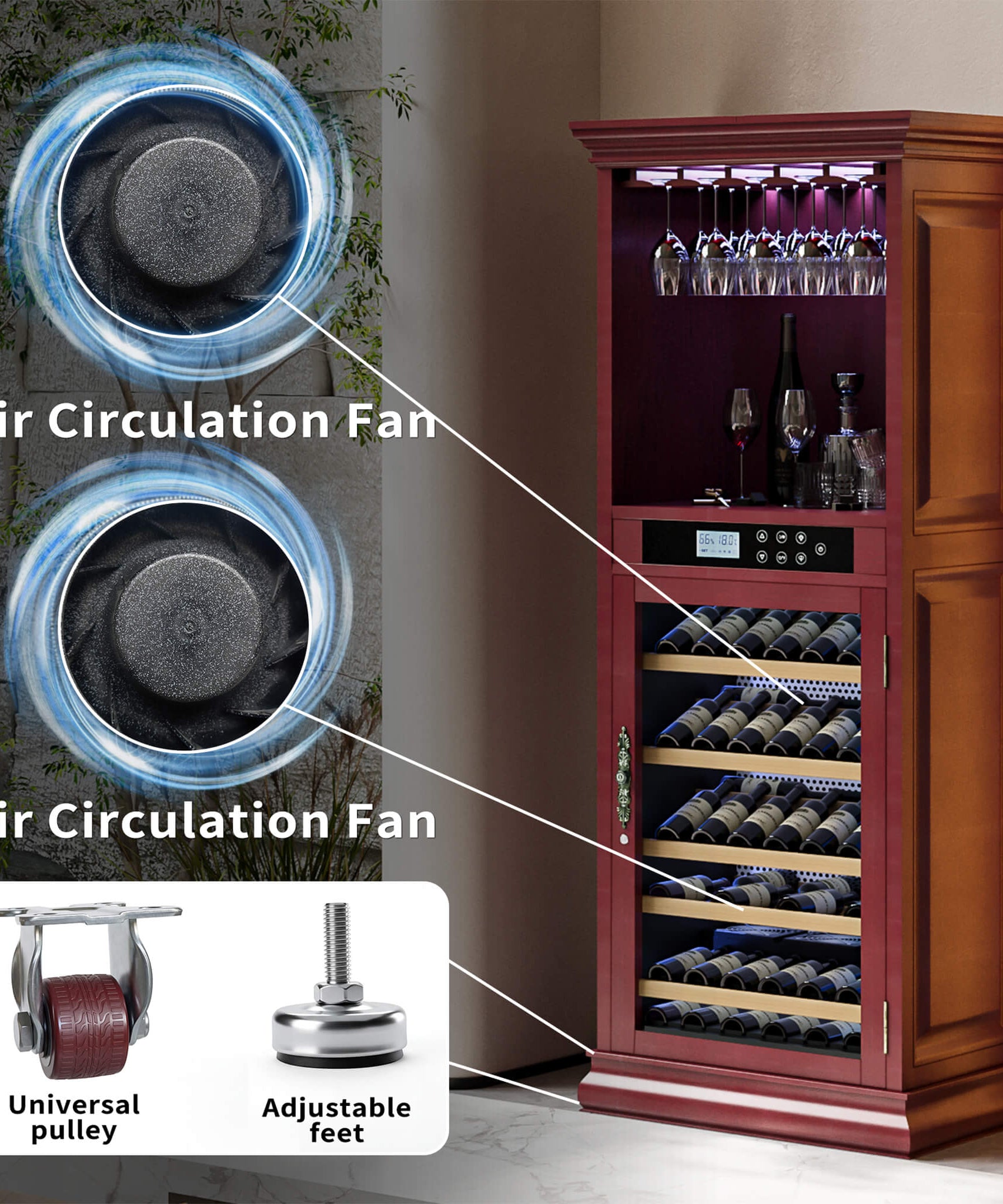 Nuvia 56-Bottle 7.5 Cu.Ft Single-Zone Multi-Tiered Wooden Wine Cooler Cabinet With Humidity And Temperature Controls (SAK73195)