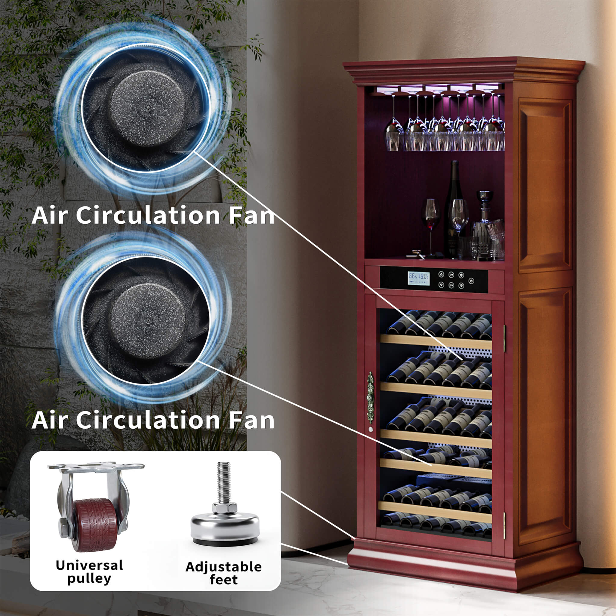 Nuvia 56-Bottle 7.5 Cu.Ft Single-Zone Multi-Tiered Wooden Wine Cooler Cabinet With Humidity And Temperature Controls (SAK73195)