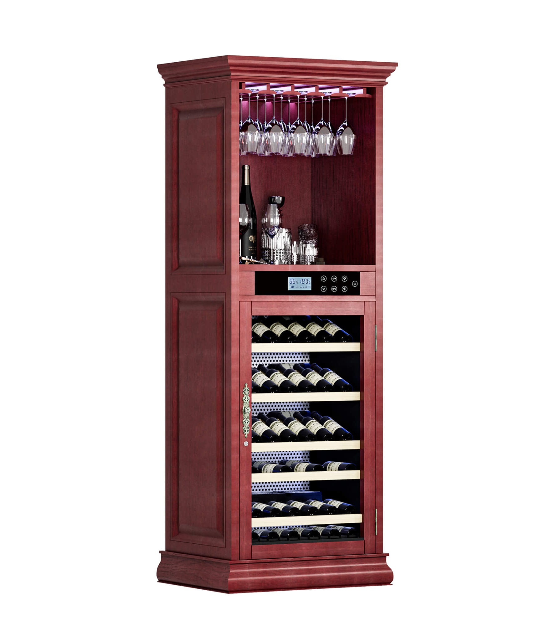 Nuvia 56-Bottle 7.5 Cu.Ft Single-Zone Multi-Tiered Wooden Wine Cooler Cabinet With Humidity And Temperature Controls (SAK73195)