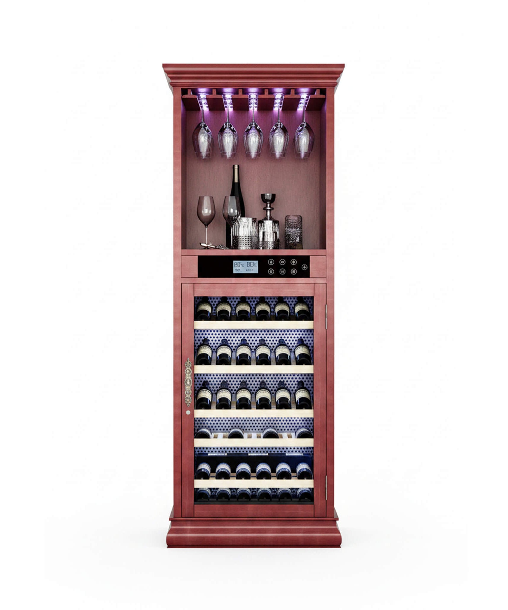Nuvia 56-Bottle 7.5 Cu.Ft Single-Zone Multi-Tiered Wooden Wine Cooler Cabinet With Humidity And Temperature Controls (SAK73195)