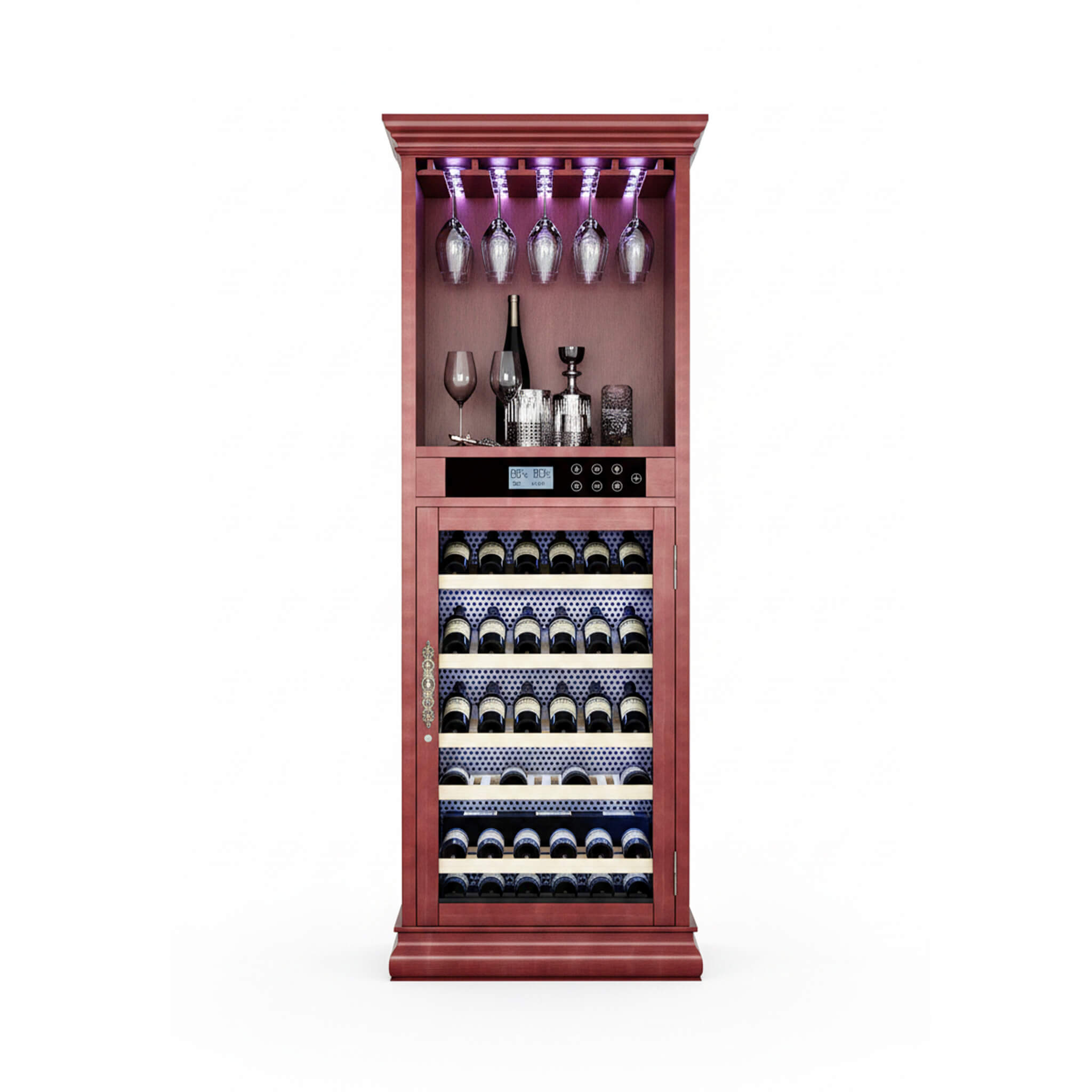 Nuvia 56-Bottle 7.5 Cu.Ft Single-Zone Multi-Tiered Wooden Wine Cooler Cabinet With Humidity And Temperature Controls (SAK73195)