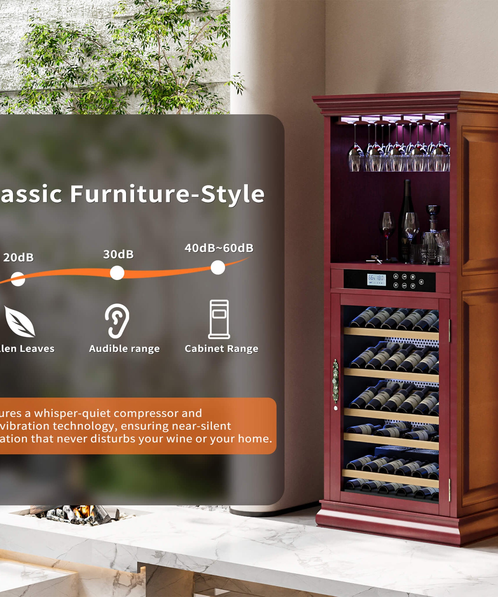 Nuvia 56-Bottle 7.5 Cu.Ft Single-Zone Multi-Tiered Wooden Wine Cooler Cabinet With Humidity And Temperature Controls (SAK73195)