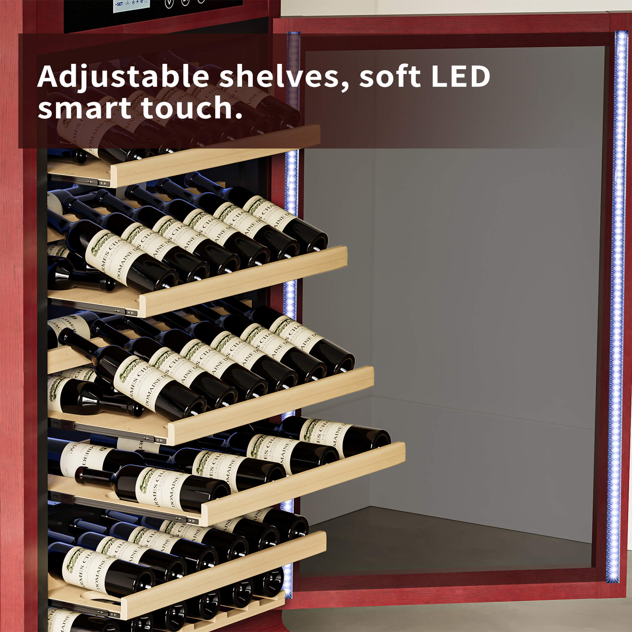 Nuvia 56-Bottle 7.5 Cu.Ft Single-Zone Multi-Tiered Wooden Wine Cooler Cabinet With Humidity And Temperature Controls (SAK73195)
