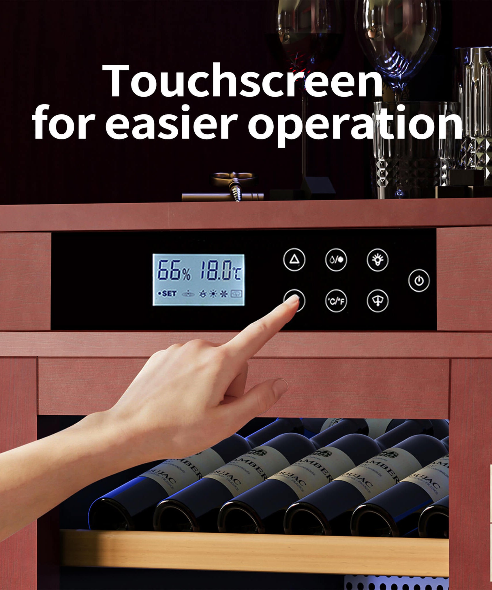 Nuvia 56-Bottle 7.5 Cu.Ft Single-Zone Multi-Tiered Wooden Wine Cooler Cabinet With Humidity And Temperature Controls (SAK73195)