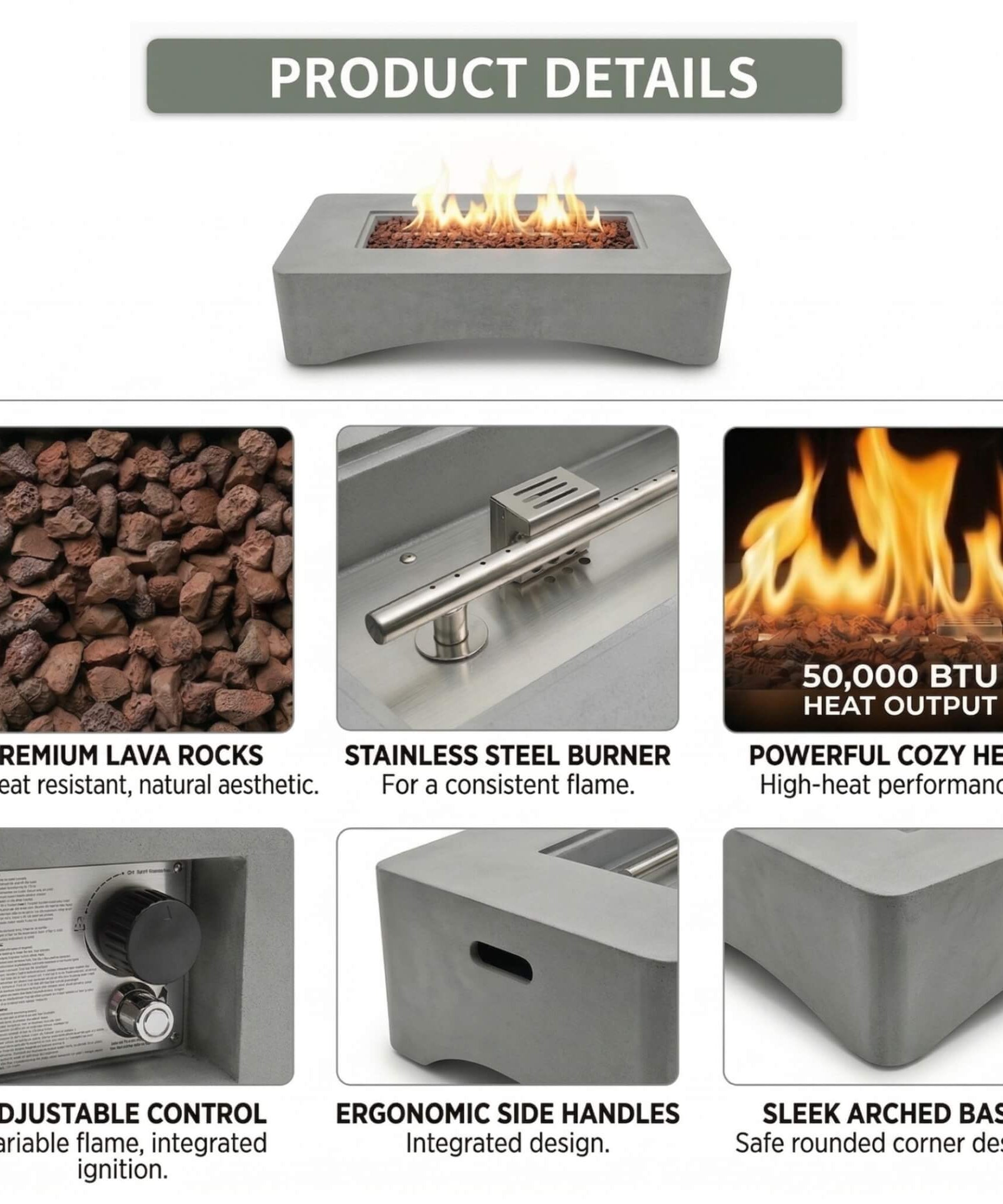 Alora 56-Inch 50K BTU Outdoor Modern Propane Fire Pit Table (SAK56830)