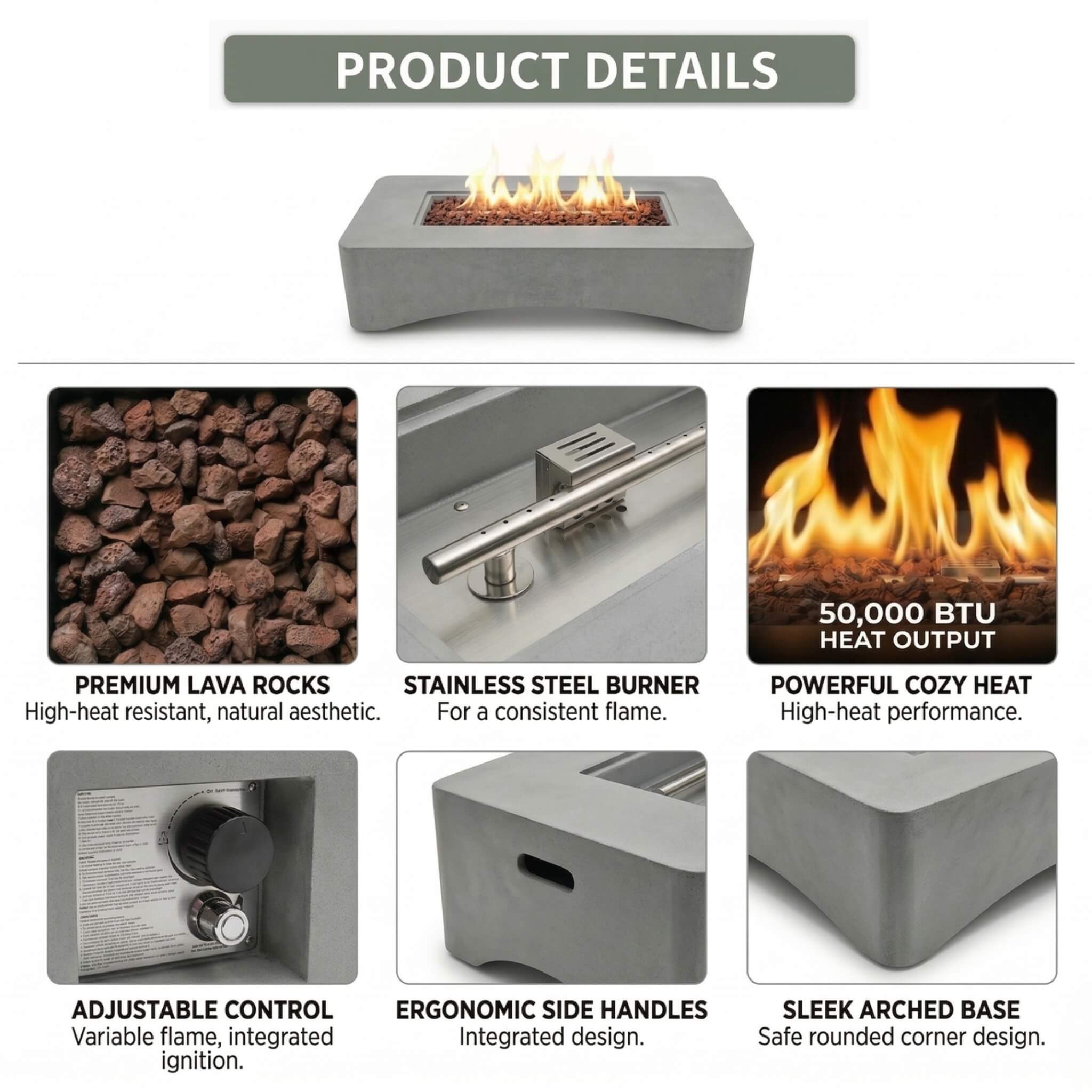 Alora 56-Inch 50K BTU Outdoor Modern Propane Fire Pit Table (SAK56830)