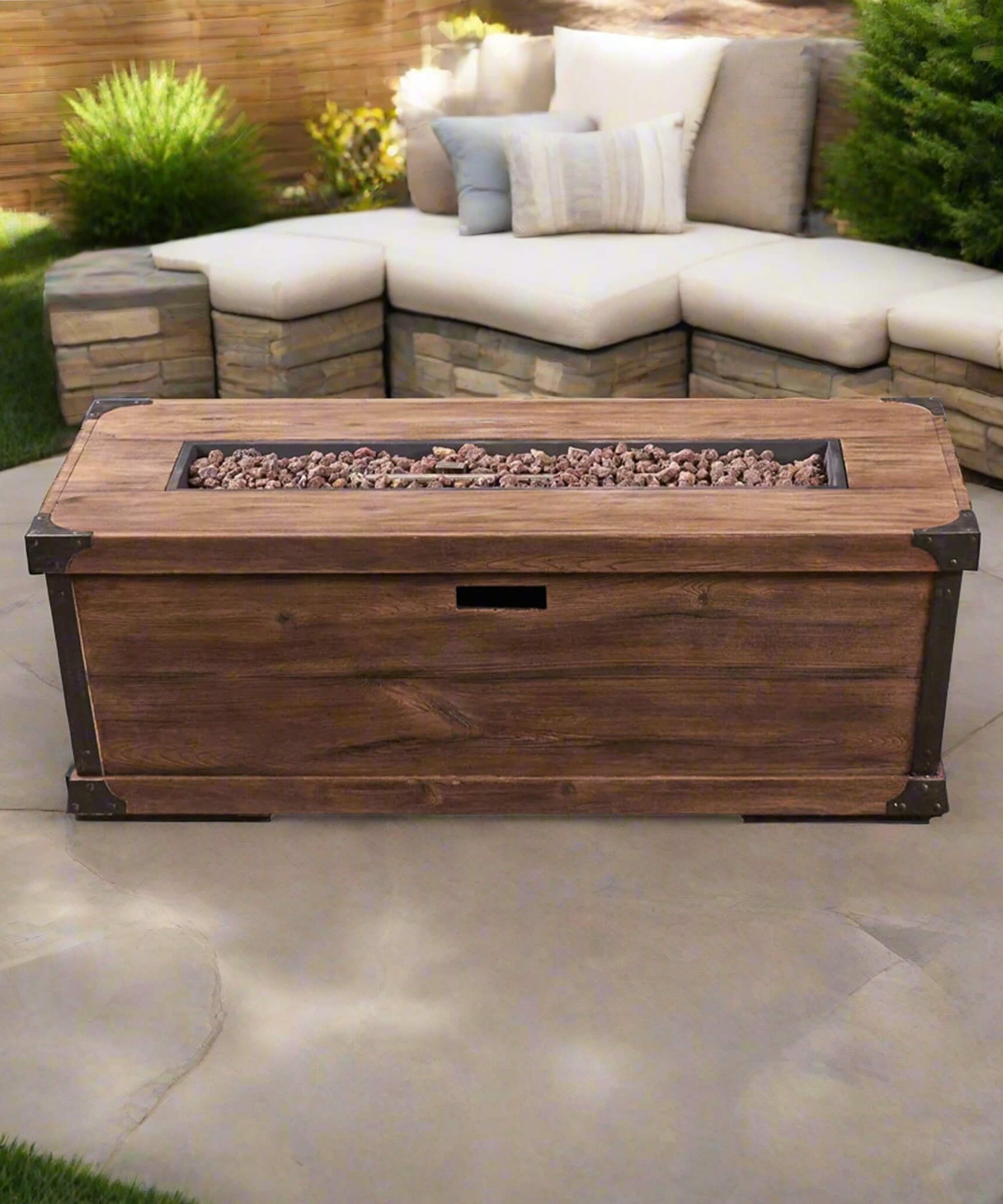 Alora 56-Inch Outdoor 50K BTU Wood Pattern Rectangle Gas Burning Fire Pit (SAK43681)