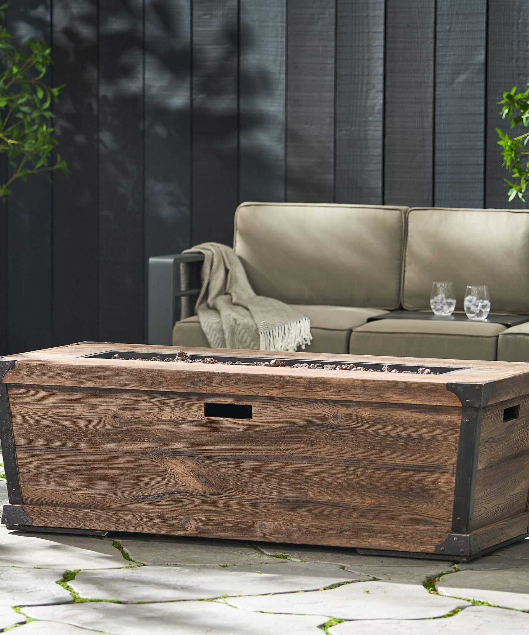 Alora 56-Inch Outdoor 50K BTU Wood Pattern Rectangle Gas Burning Fire Pit (SAK43681)