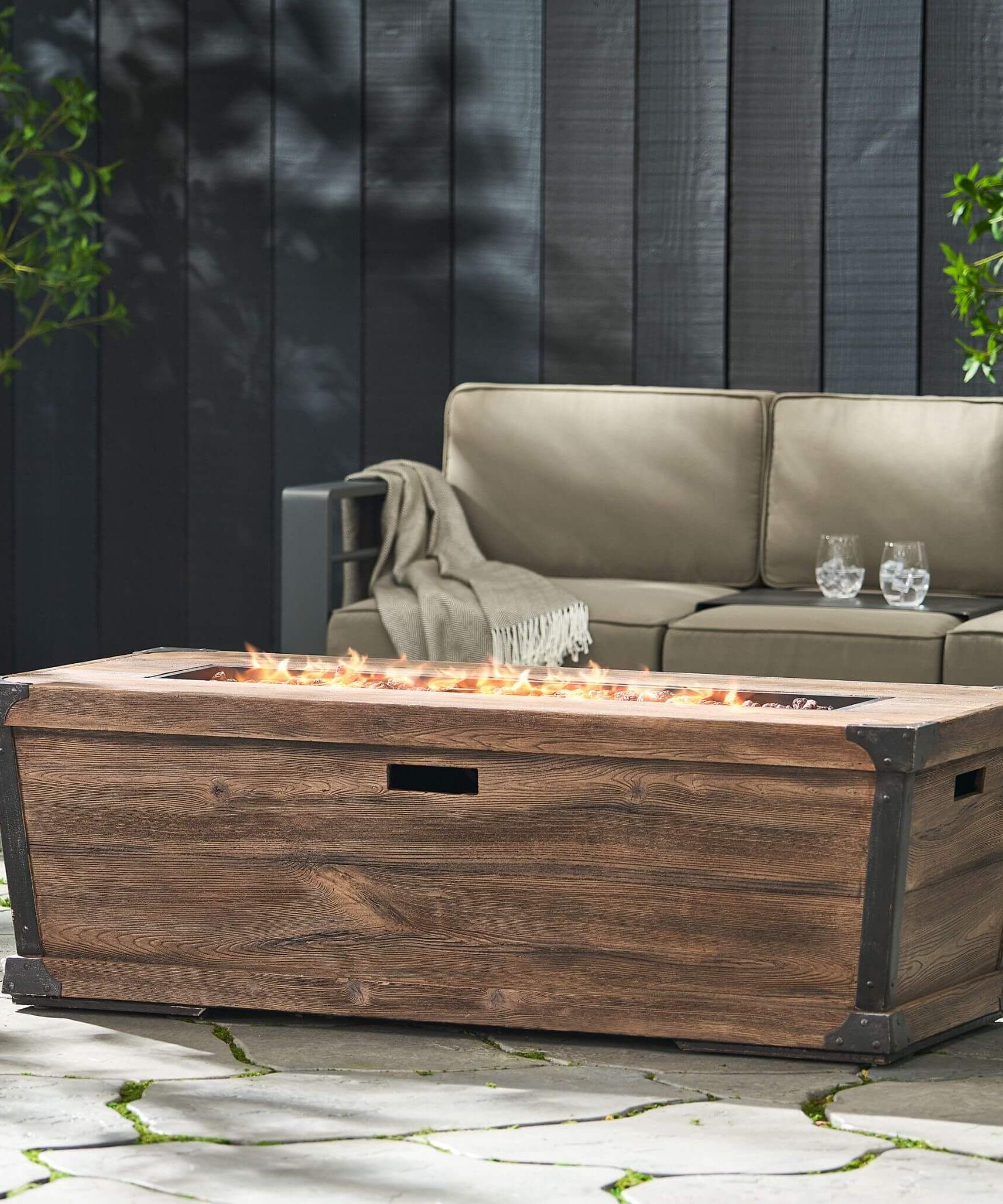 Alora 56-Inch Outdoor 50K BTU Wood Pattern Rectangle Gas Burning Fire Pit (SAK43681)