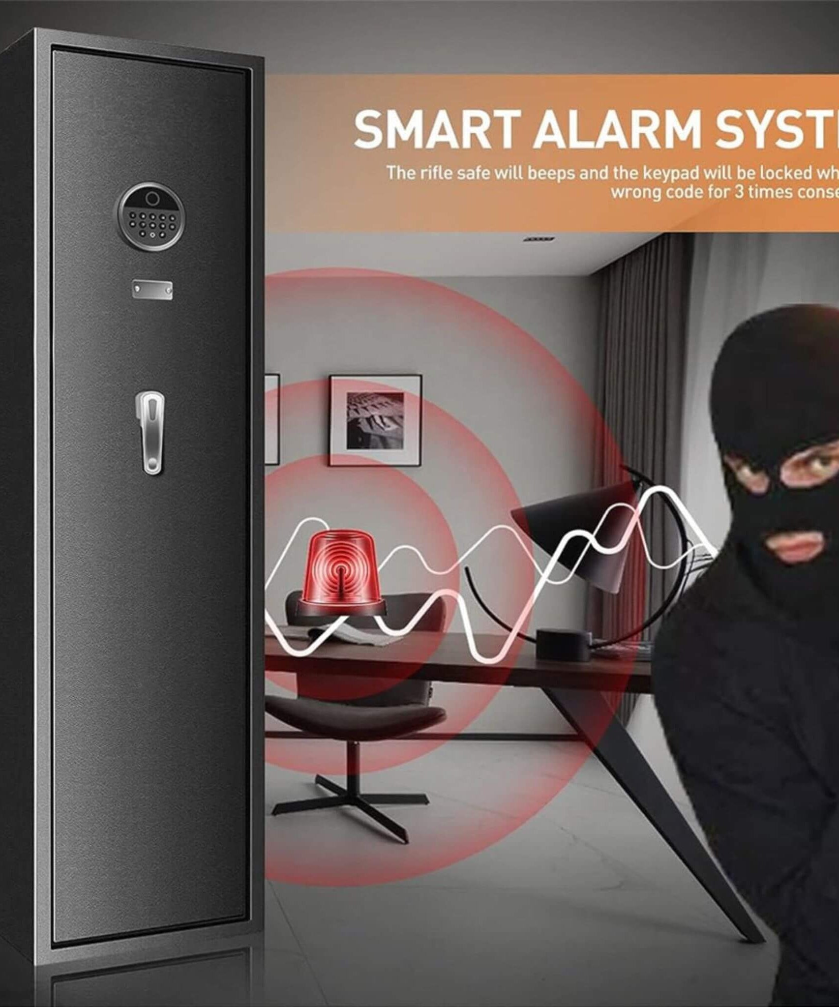 Heavy-Duty 57-Inch Anti-Theft Fireproof Biometric Gun Rifle Pistol Safe For Home, 11-12 Guns (SAK53816)