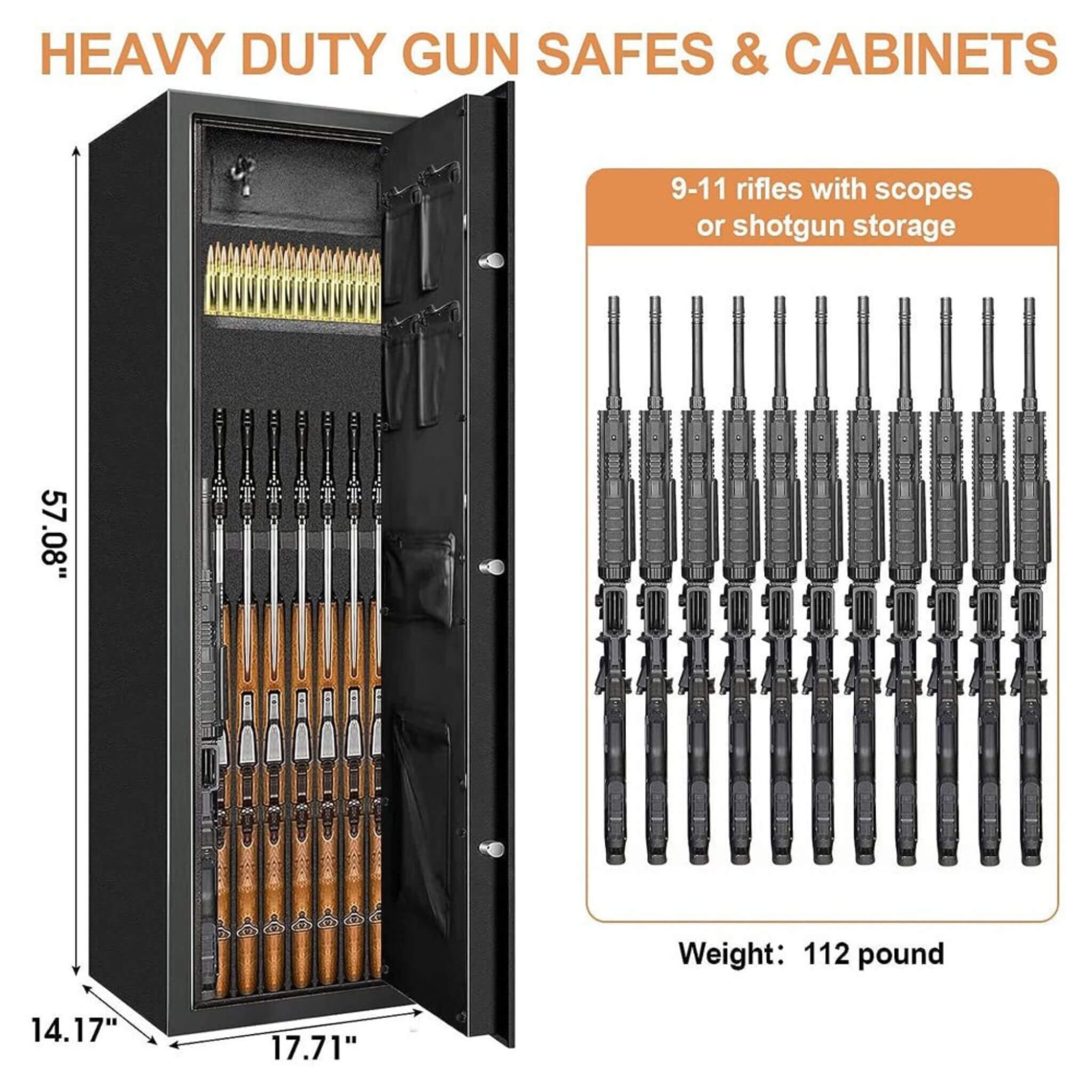 Heavy-Duty 57-Inch Anti-Theft Fireproof Biometric Gun Rifle Pistol Safe For Home, 11-12 Guns (SAK53816)