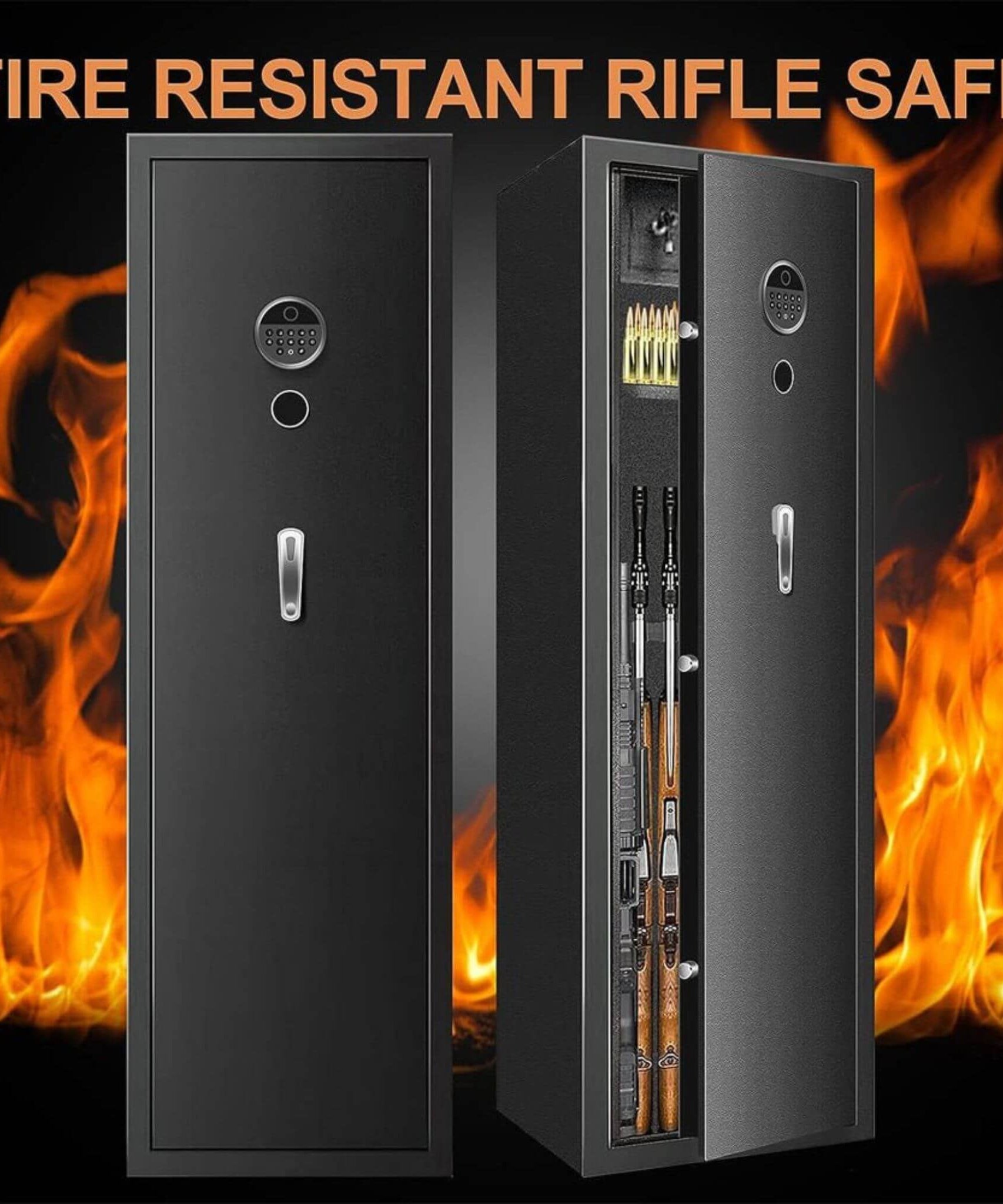 Heavy-Duty 57-Inch Anti-Theft Fireproof Biometric Gun Rifle Pistol Safe For Home, 11-12 Guns (SAK53816)