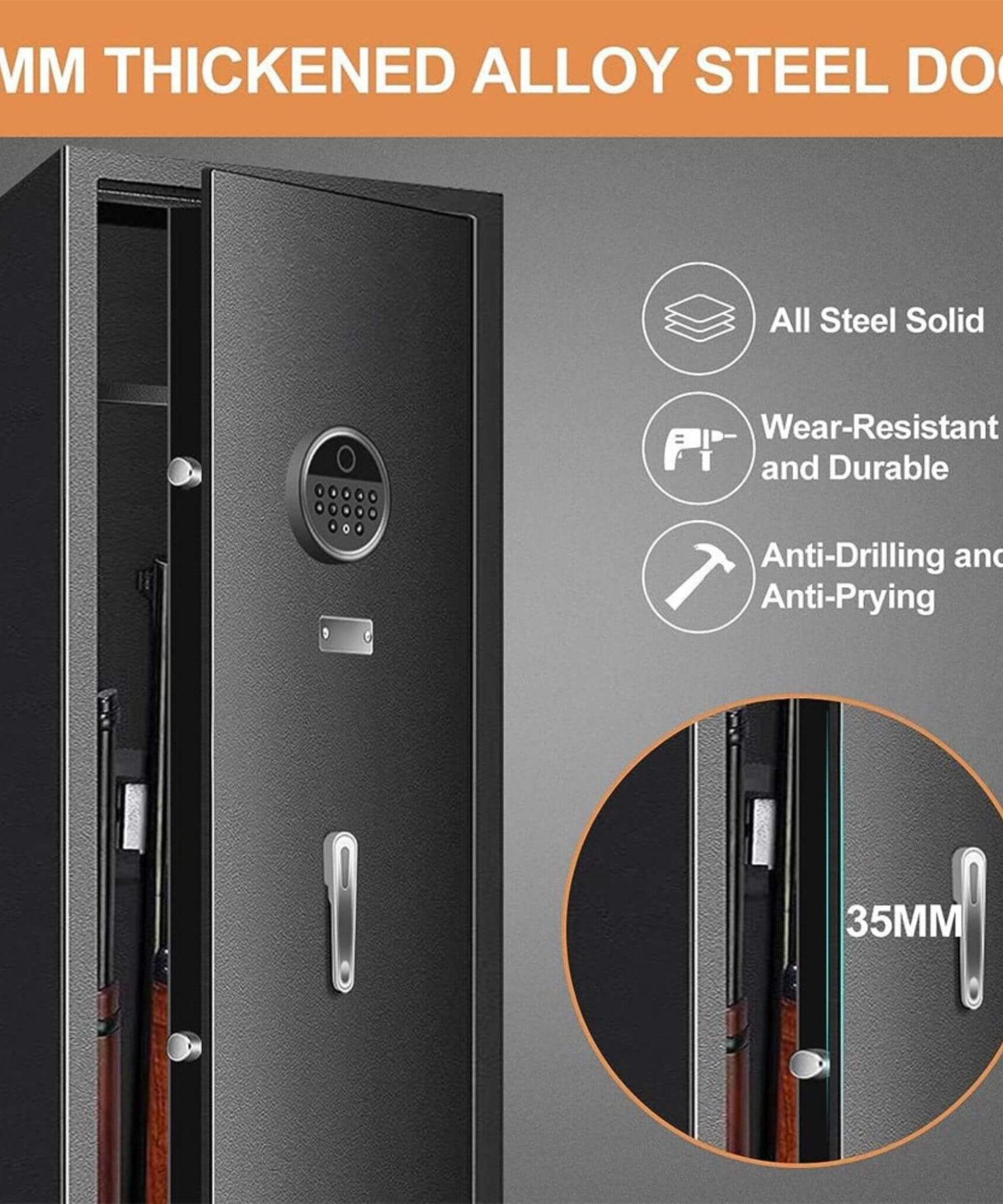Heavy-Duty 57-Inch Anti-Theft Fireproof Biometric Gun Rifle Pistol Safe For Home, 11-12 Guns (SAK53816)