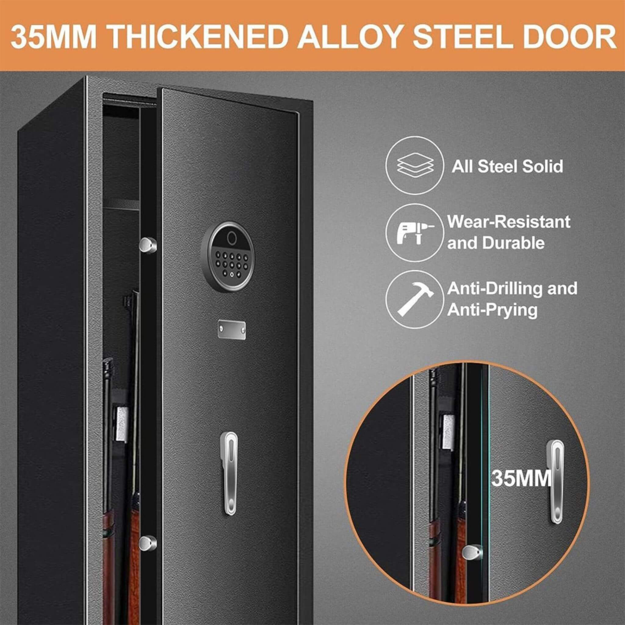 Heavy-Duty 57-Inch Anti-Theft Fireproof Biometric Gun Rifle Pistol Safe For Home, 11-12 Guns (SAK53816)